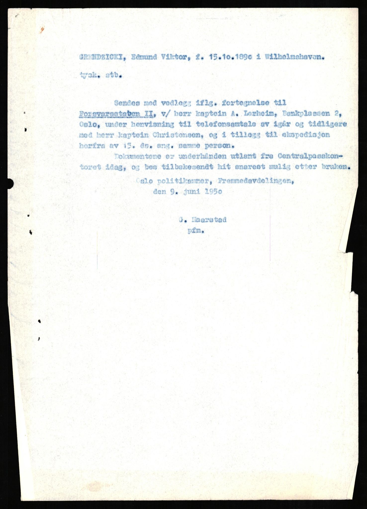 Forsvaret, Forsvarets overkommando II, AV/RA-RAFA-3915/D/Db/L0010: CI Questionaires. Tyske okkupasjonsstyrker i Norge. Tyskere., 1945-1946, p. 202