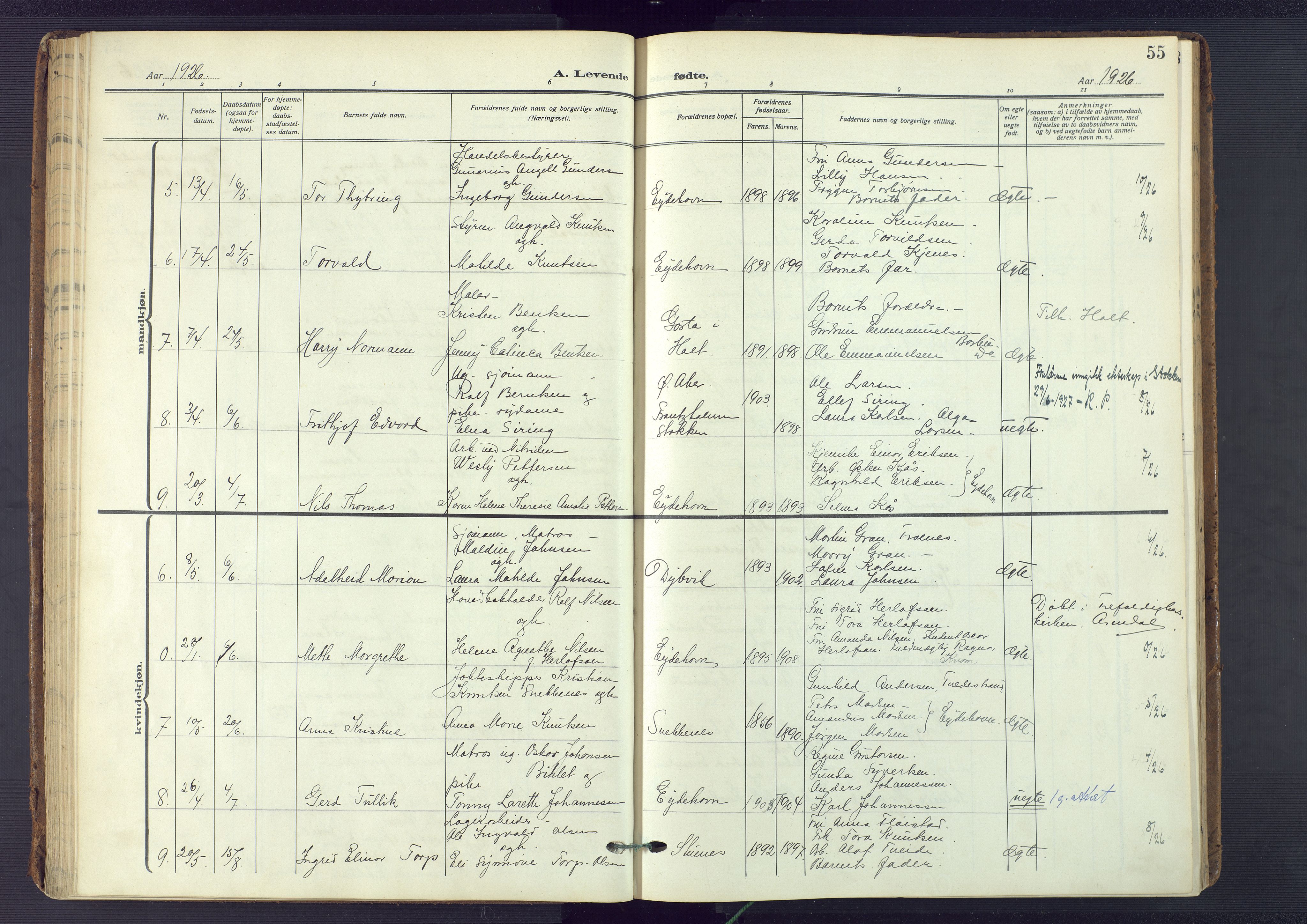 Austre Moland sokneprestkontor, AV/SAK-1111-0001/F/Fa/Fab/L0003: Parish register (official) no. A 3, 1914-1927, p. 55