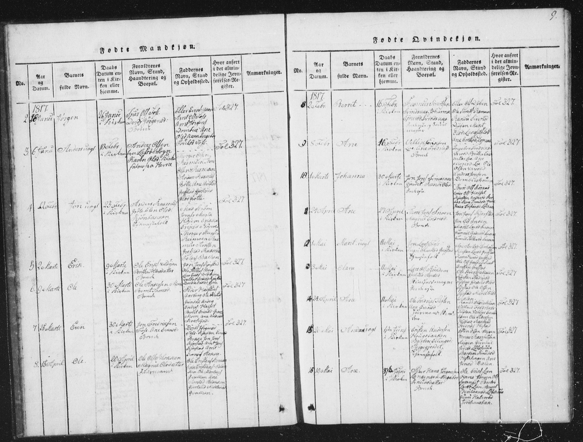 Ministerialprotokoller, klokkerbøker og fødselsregistre - Sør-Trøndelag, SAT/A-1456/672/L0862: Parish register (copy) no. 672C01, 1816-1831, p. 9