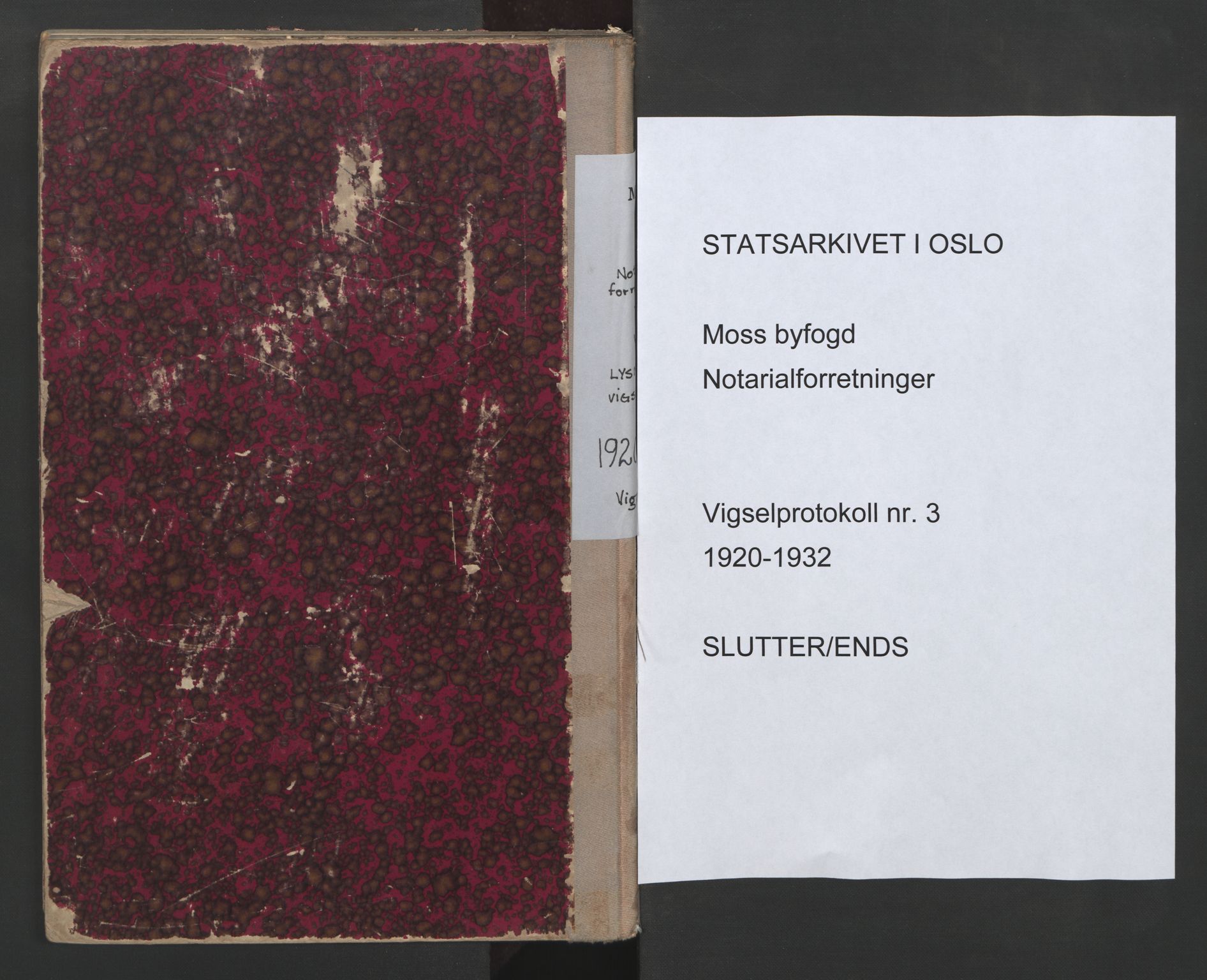 Moss byfogd, SAO/A-10863/L/Lb/L0003: Vigselsbok, 1920-1932