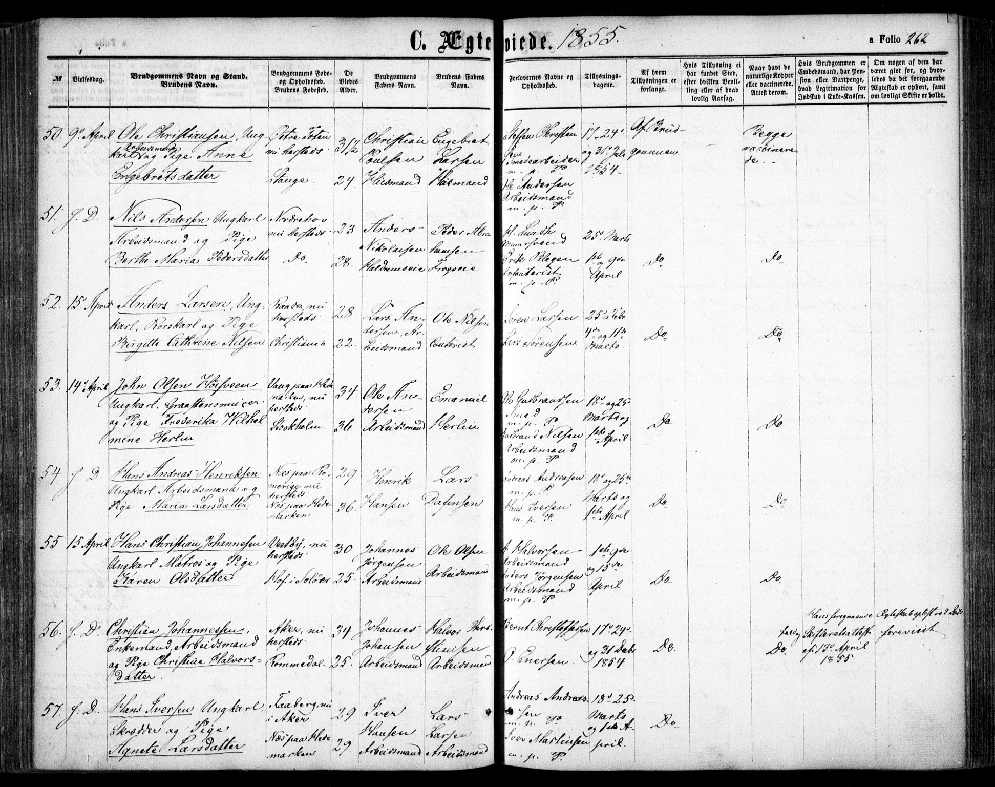 Oslo domkirke Kirkebøker, SAO/A-10752/F/Fa/L0020: Parish register (official) no. 20, 1848-1865, p. 262