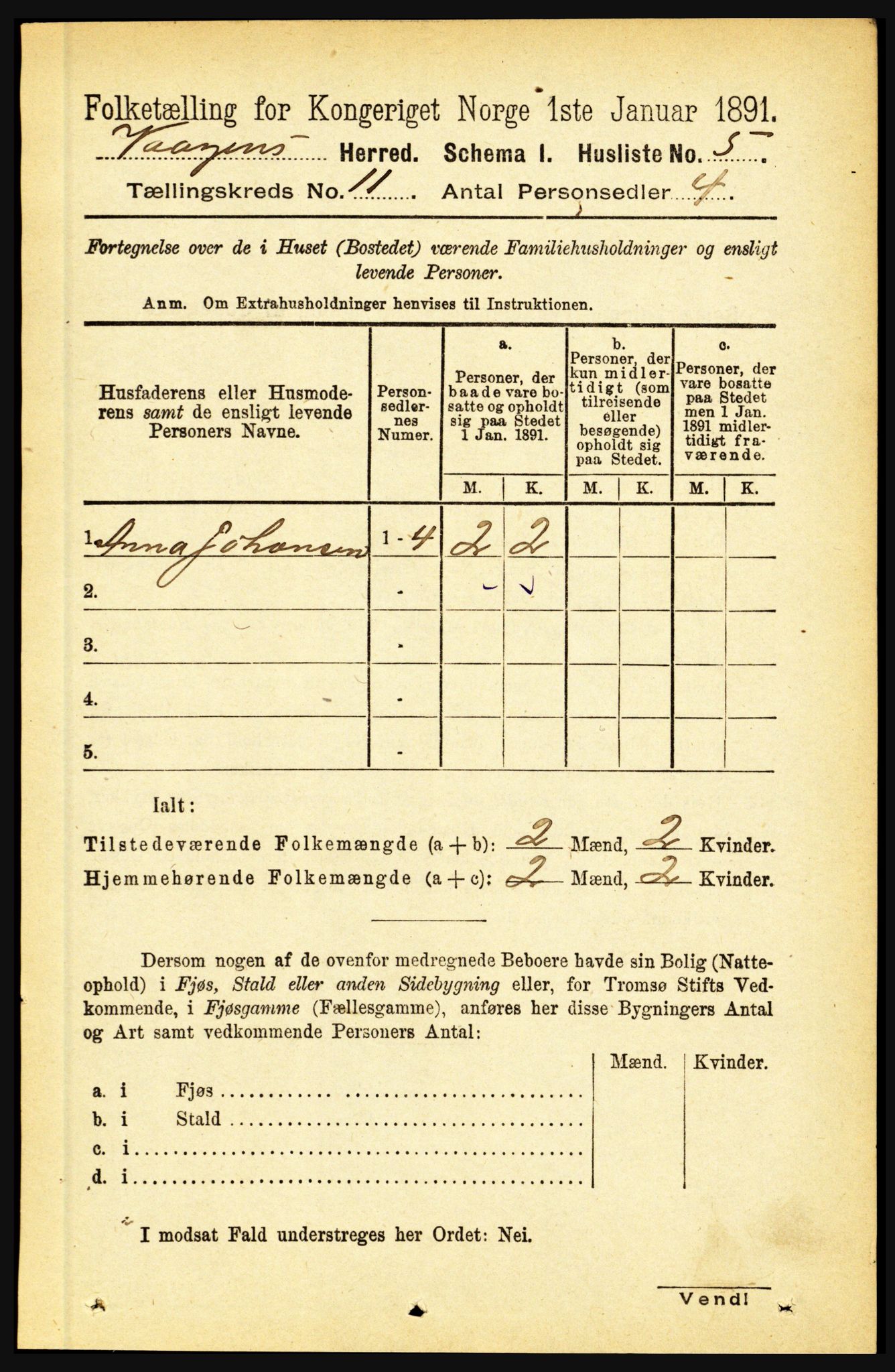 RA, 1891 census for 1865 Vågan, 1891, p. 2714