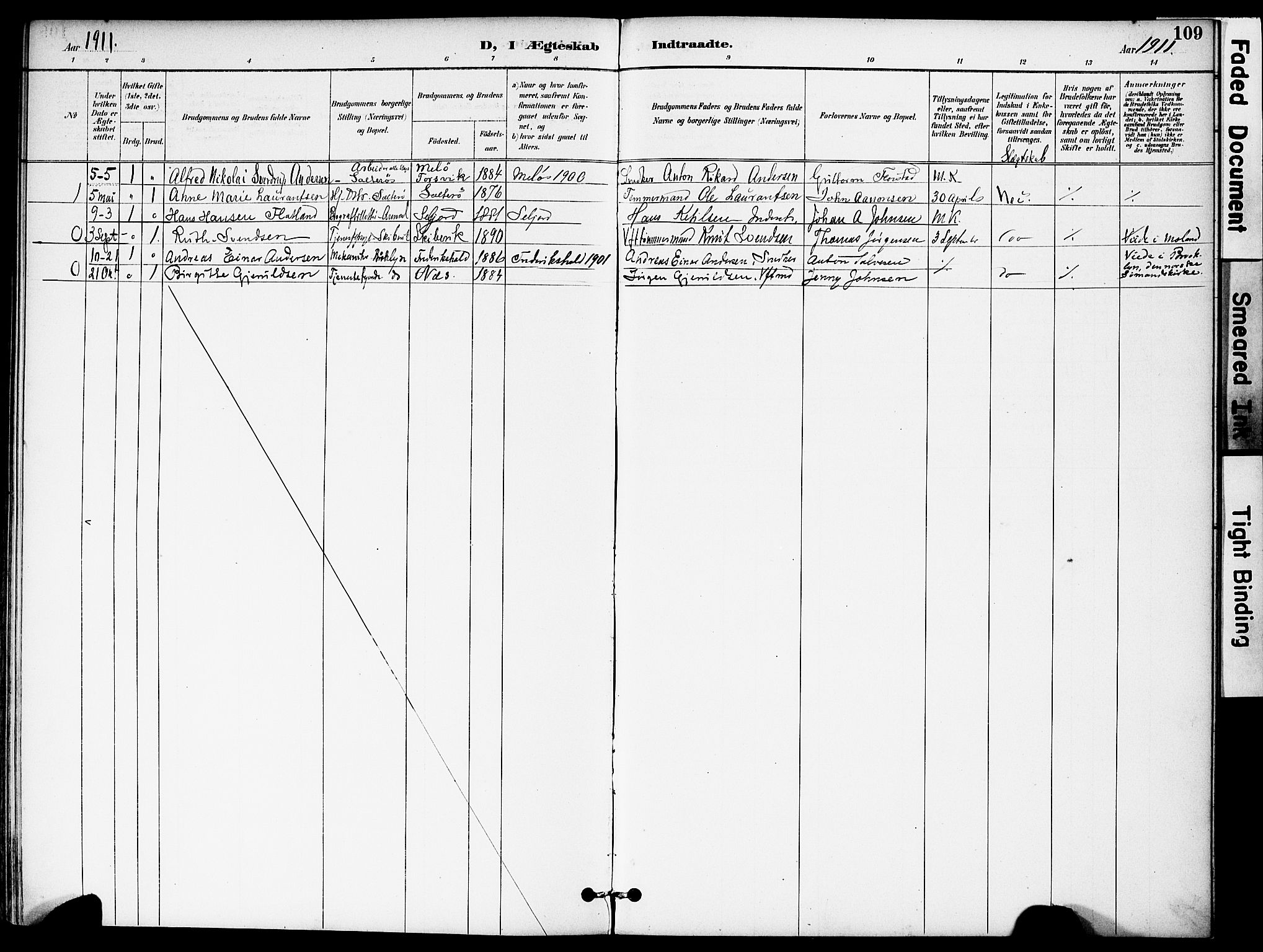 Austre Moland sokneprestkontor, SAK/1111-0001/F/Fa/Fab/L0002: Parish register (official) no. A 2, 1894-1919, p. 109