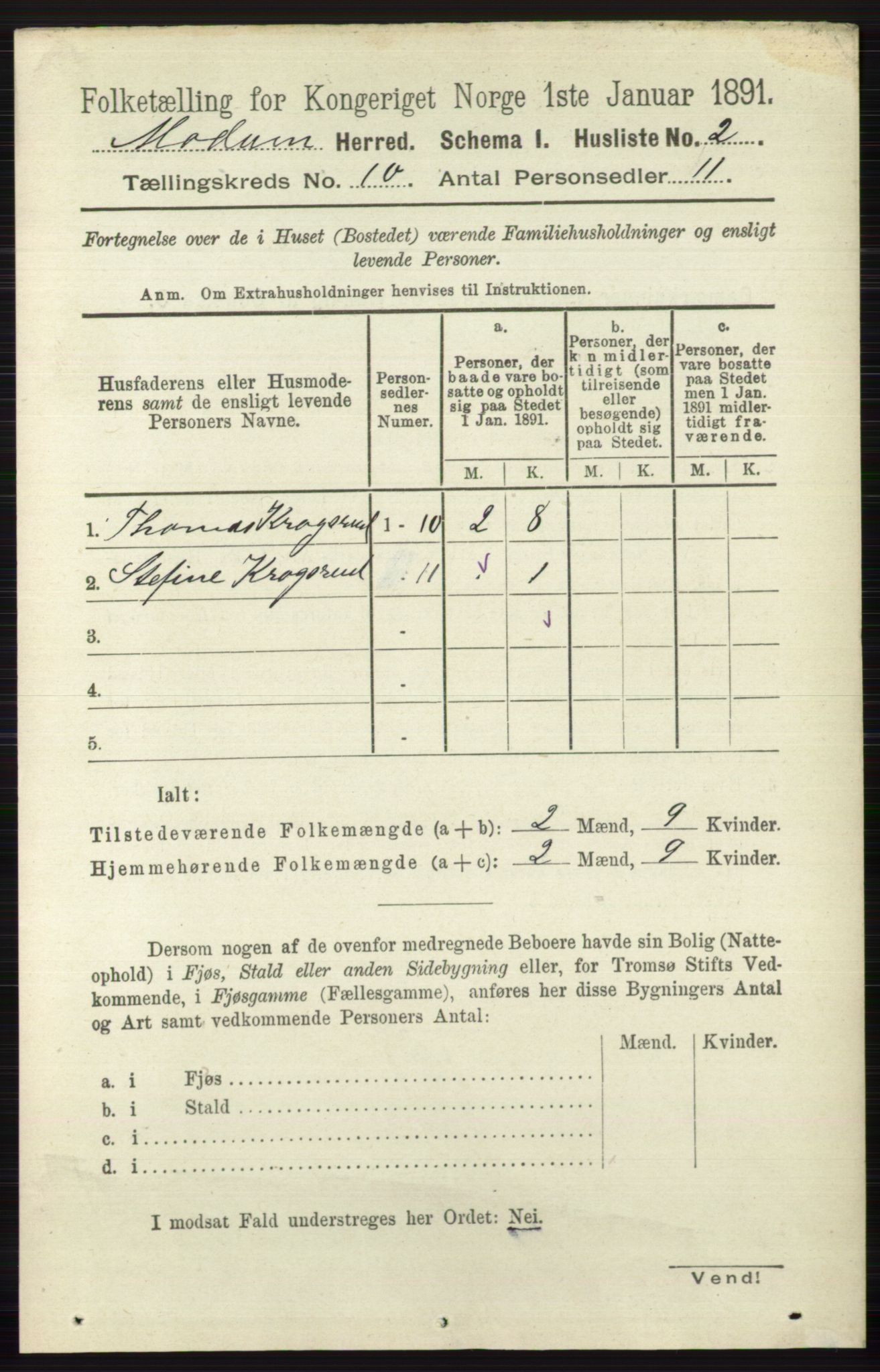 RA, 1891 census for 0623 Modum, 1891, p. 3950