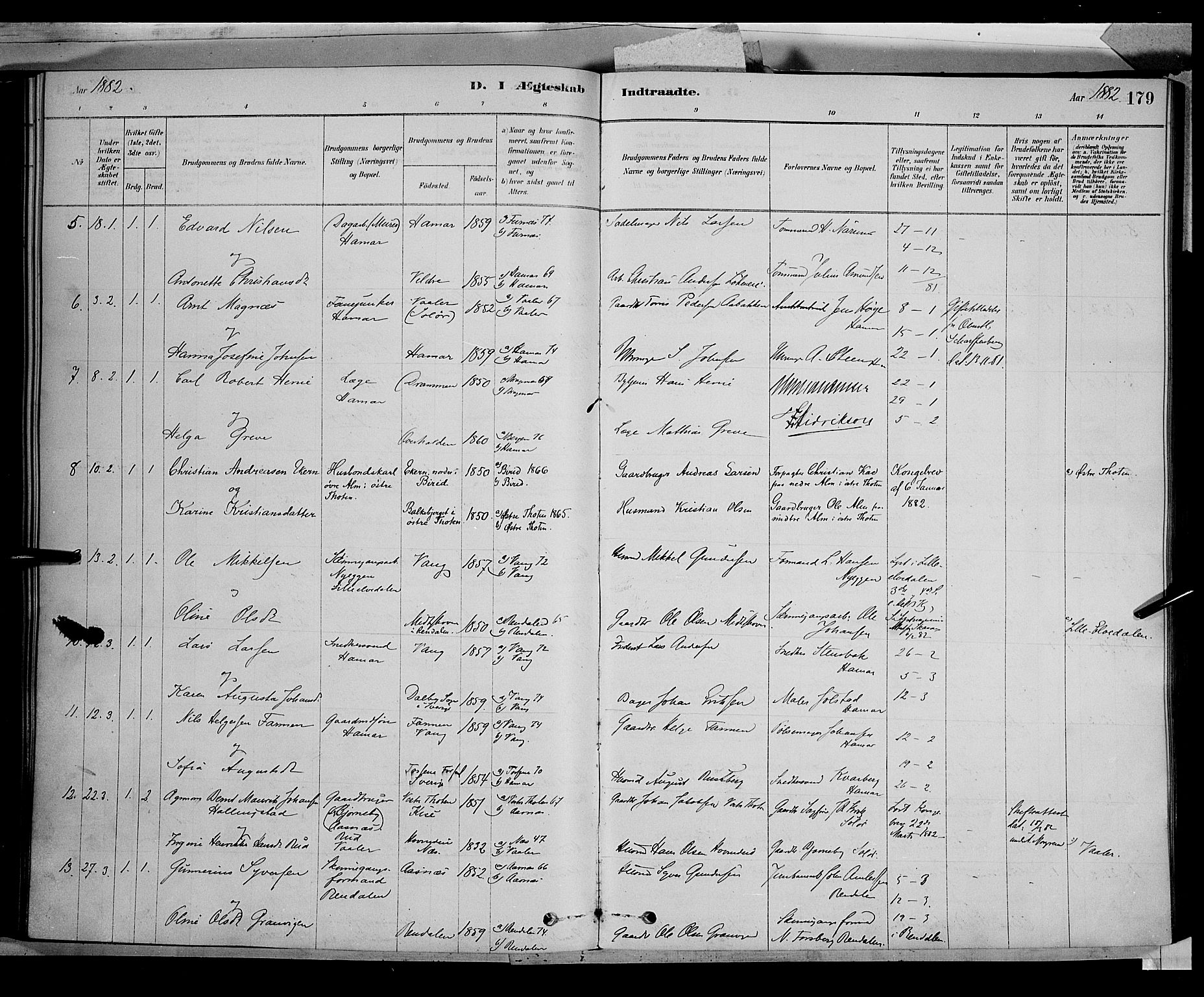 Vang prestekontor, Hedmark, AV/SAH-PREST-008/H/Ha/Haa/L0016: Parish register (official) no. 16, 1878-1889, p. 179