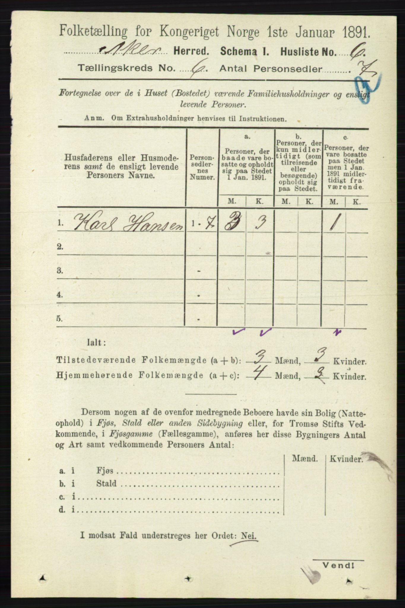 RA, 1891 census for 0218 Aker, 1891, p. 5414