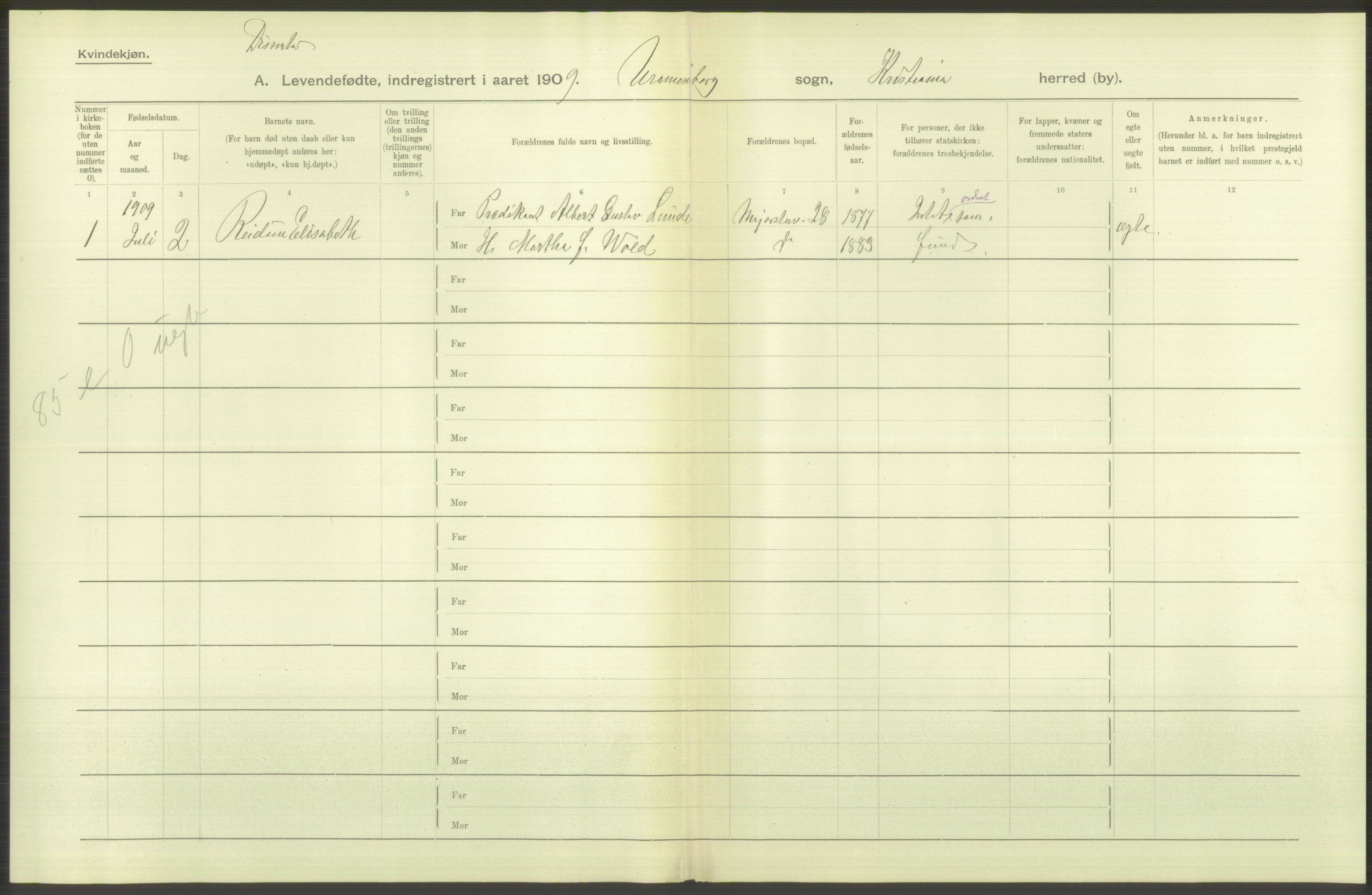 Statistisk sentralbyrå, Sosiodemografiske emner, Befolkning, AV/RA-S-2228/D/Df/Dfa/Dfag/L0007: Kristiania: Levendefødte menn og kvinner., 1909, p. 798