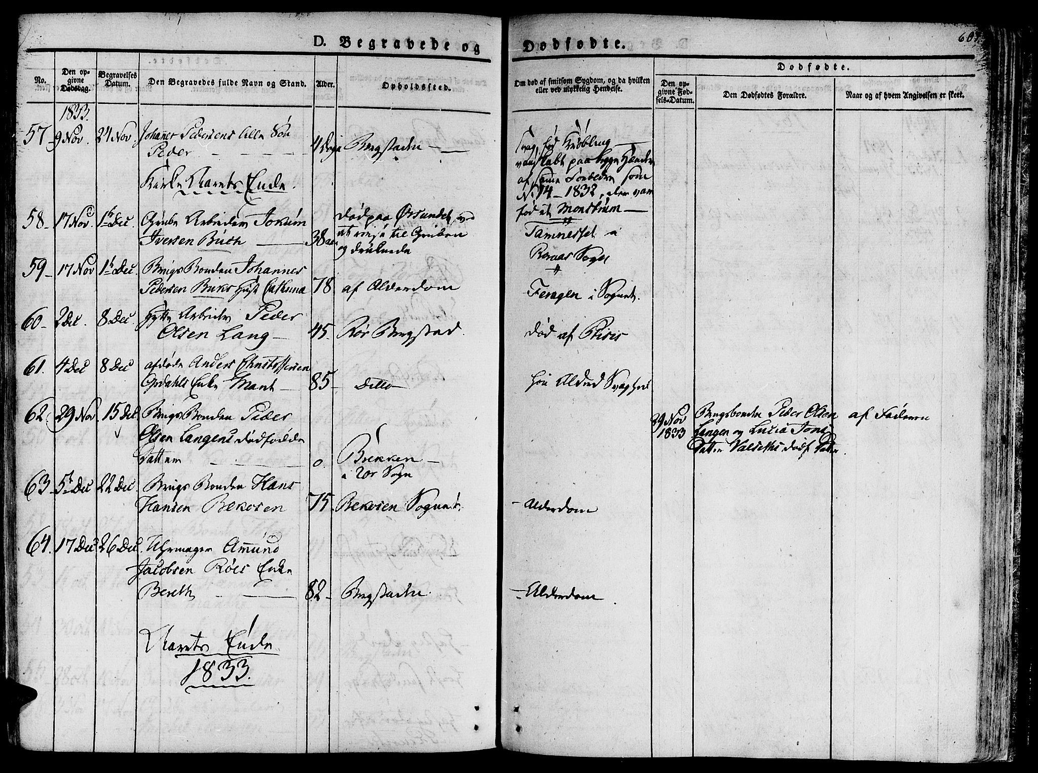 Ministerialprotokoller, klokkerbøker og fødselsregistre - Sør-Trøndelag, SAT/A-1456/681/L0930: Parish register (official) no. 681A08, 1829-1844, p. 607