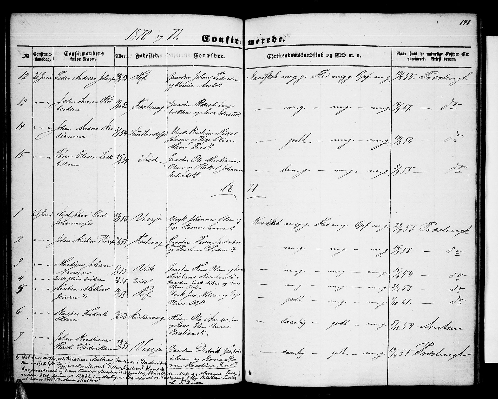 Ministerialprotokoller, klokkerbøker og fødselsregistre - Nordland, AV/SAT-A-1459/876/L1102: Parish register (copy) no. 876C01, 1852-1886, p. 141