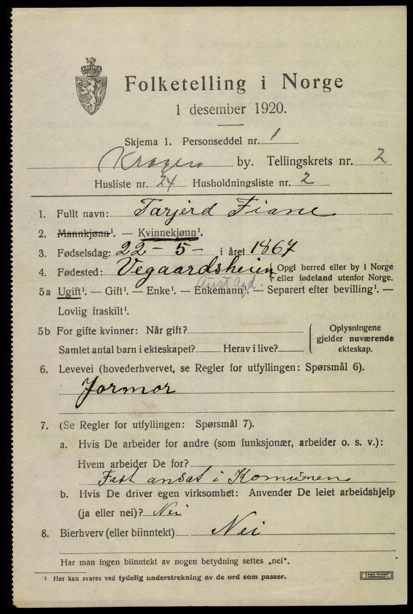 SAKO, 1920 census for Kragerø, 1920, p. 5633