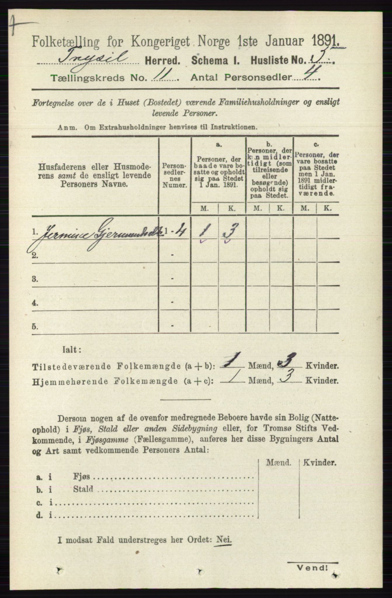 RA, 1891 census for 0428 Trysil, 1891, p. 5452