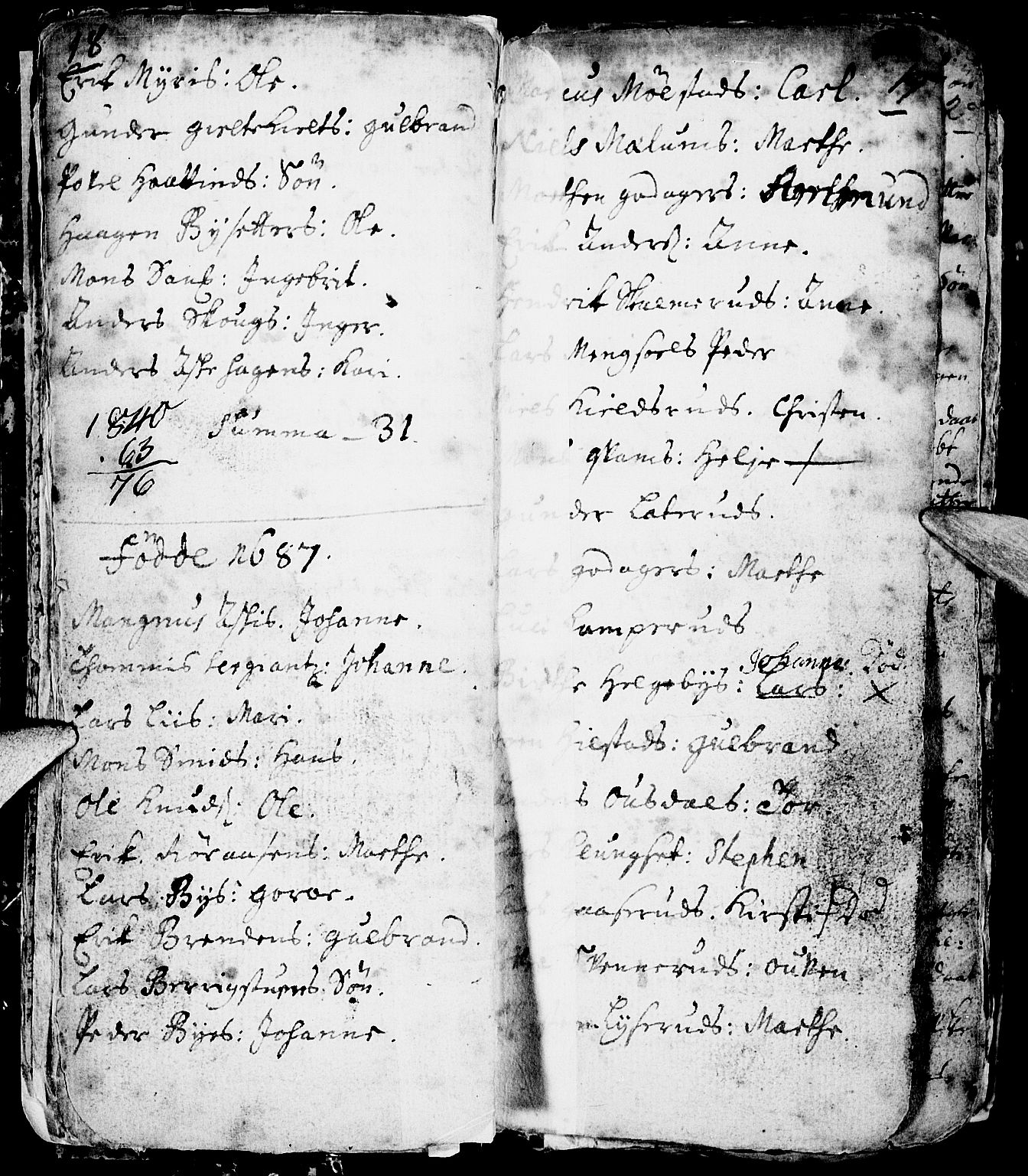 Nes prestekontor, Hedmark, AV/SAH-PREST-020/L/La/L0001: Parish register (copy) no. 1, 1663-1784, p. 18-19