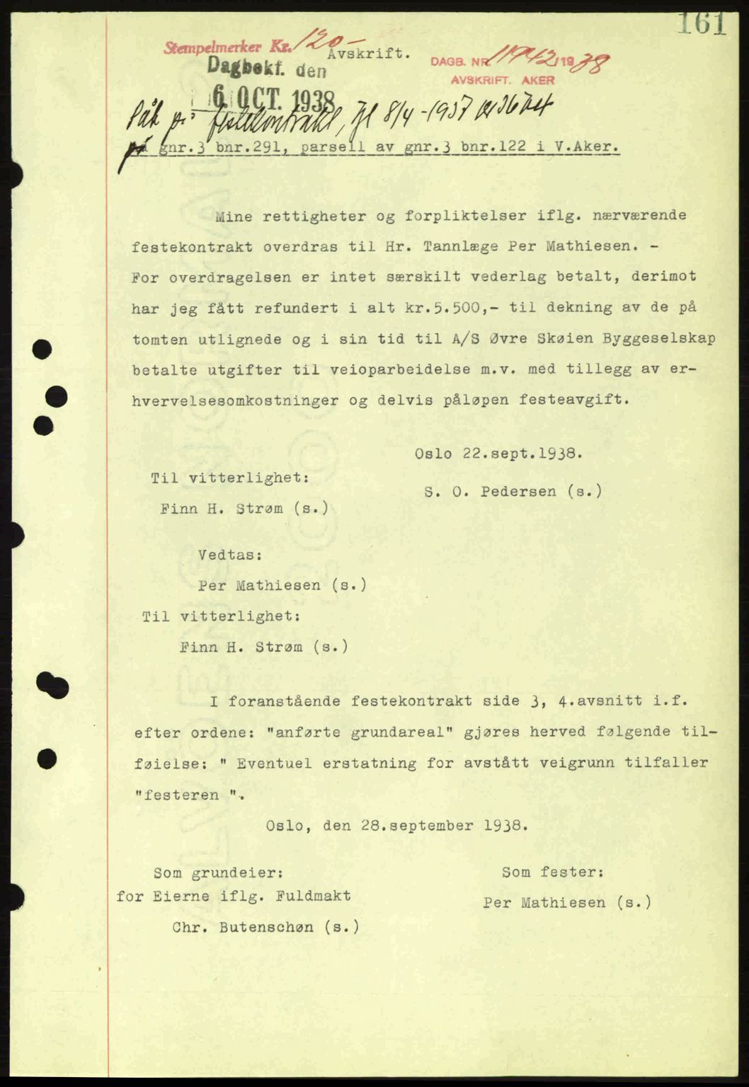 Aker herredsskriveri, SAO/A-10896/G/Gb/Gba/Gbab/L0025: Mortgage book no. A154-155, 1938-1938, Diary no: : 11942/1938