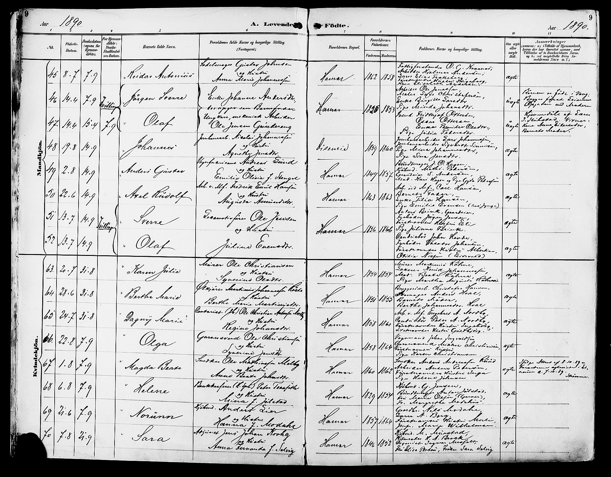 Vang prestekontor, Hedmark, SAH/PREST-008/H/Ha/Haa/L0017: Parish register (official) no. 17, 1890-1899, p. 9