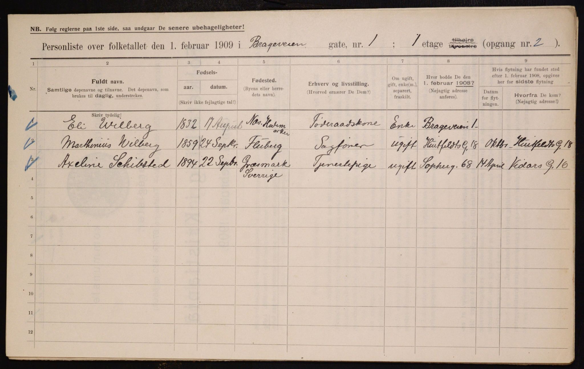 OBA, Municipal Census 1909 for Kristiania, 1909, p. 7538