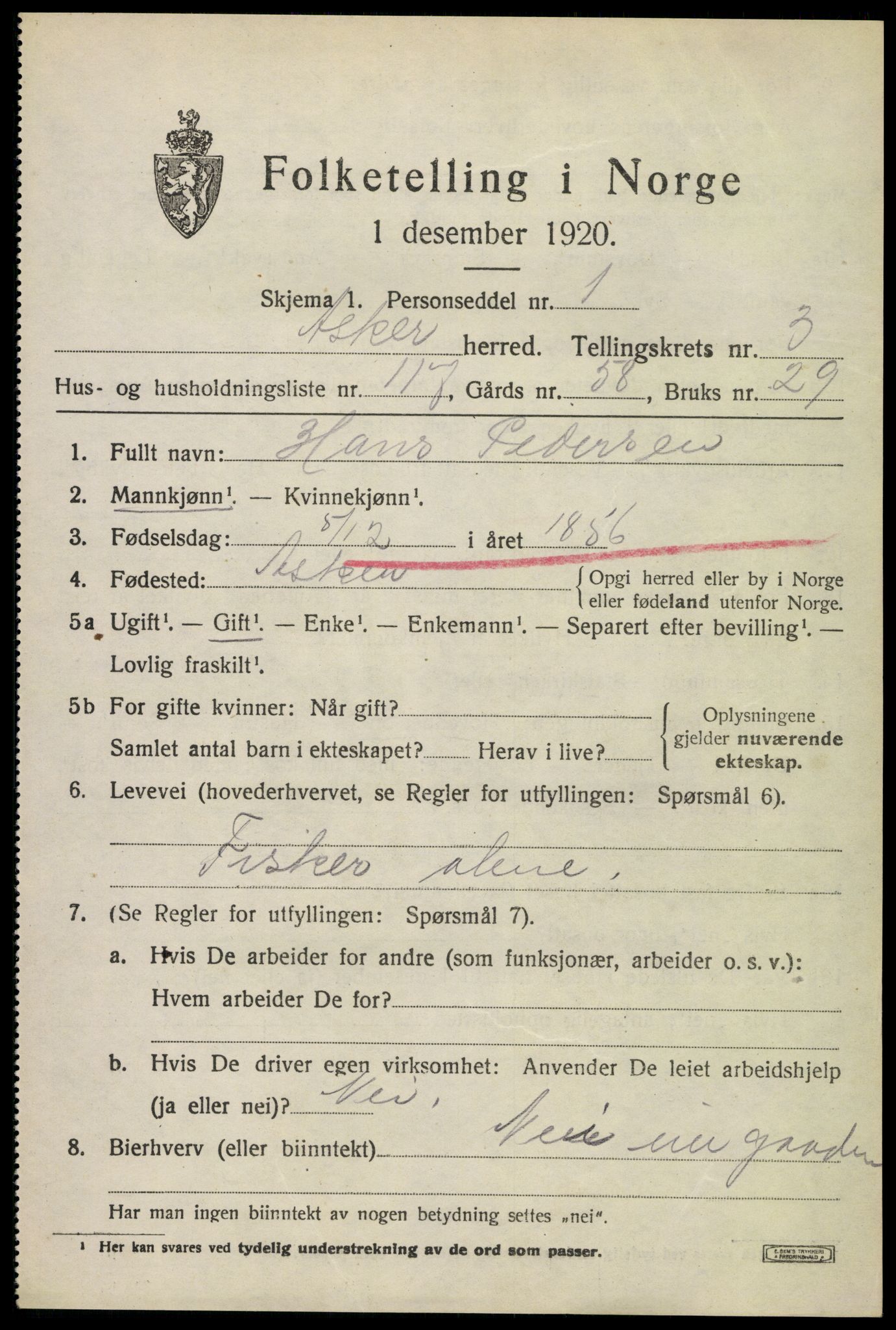 SAO, 1920 census for Asker, 1920, p. 9848