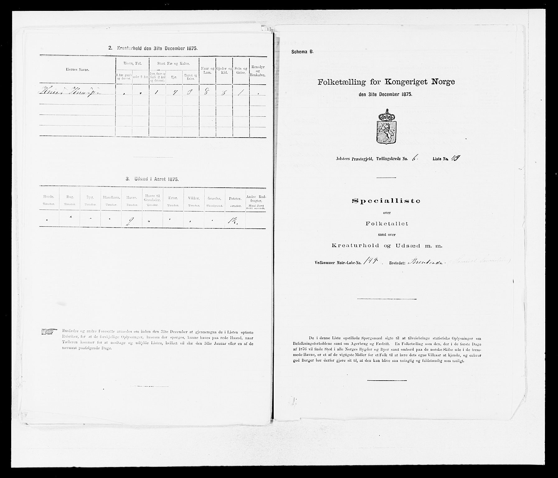 SAB, 1875 census for 1431P Jølster, 1875, p. 520