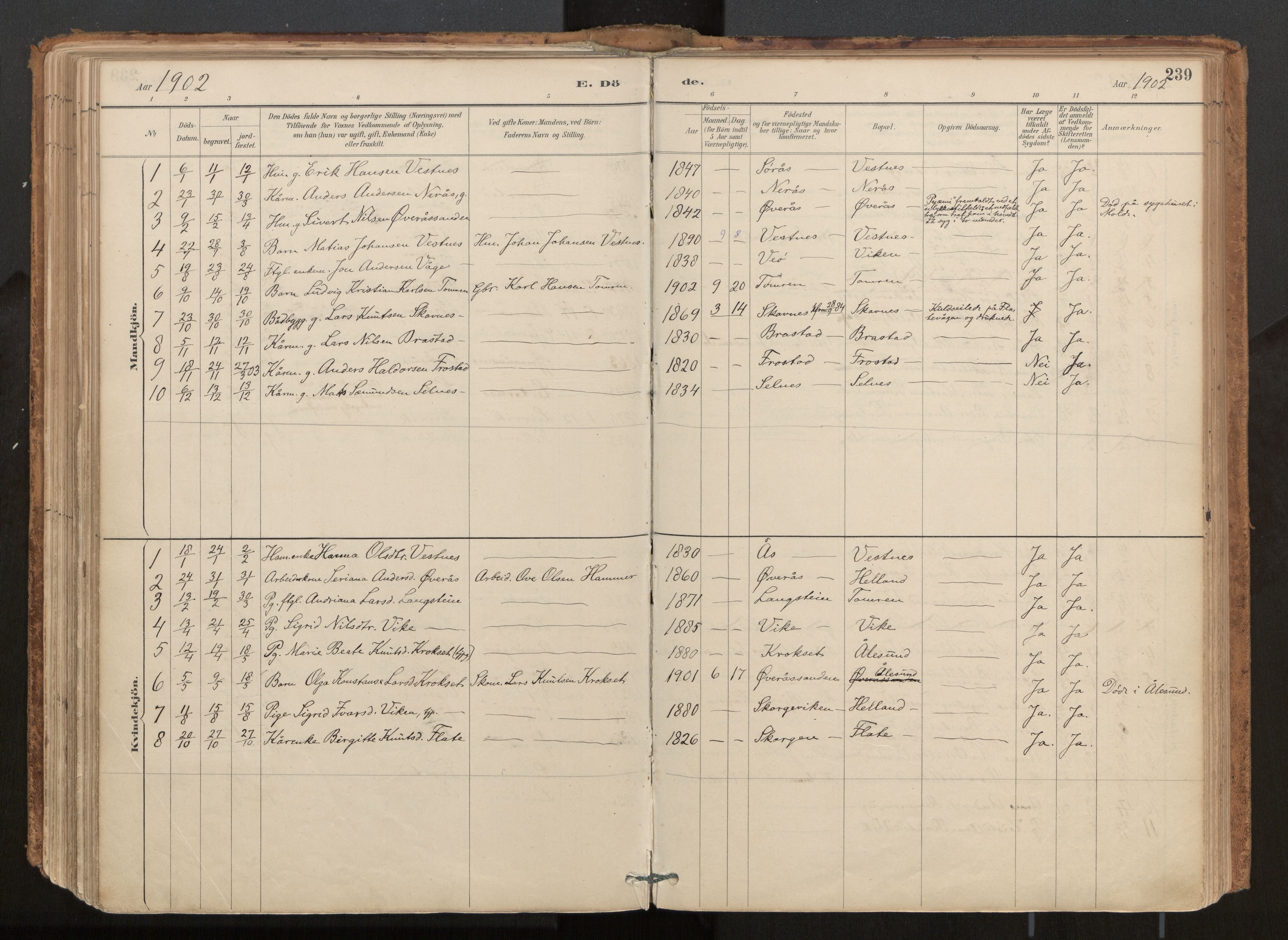 Ministerialprotokoller, klokkerbøker og fødselsregistre - Møre og Romsdal, AV/SAT-A-1454/539/L0531: Parish register (official) no. 539A04, 1887-1913, p. 239