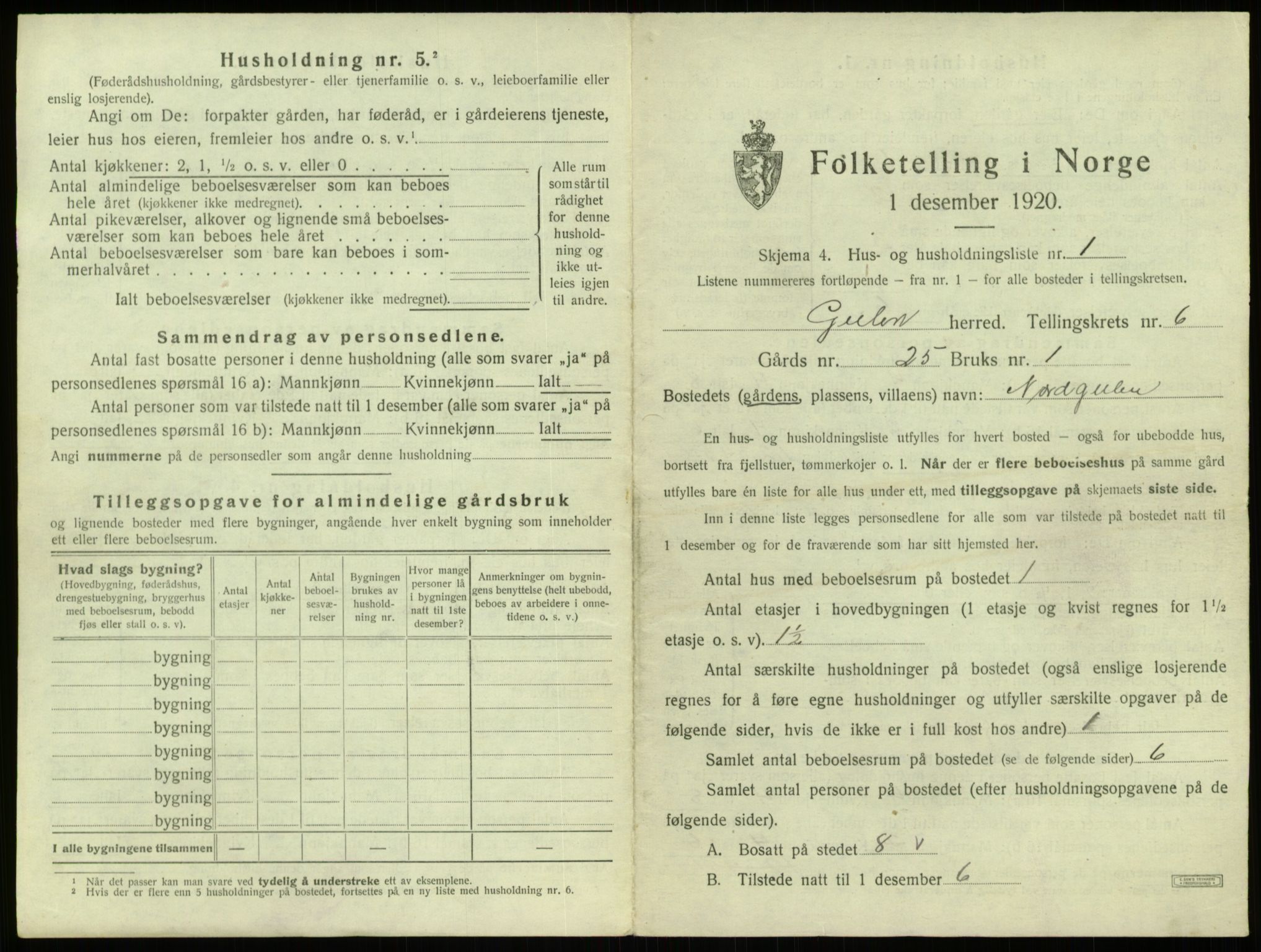 SAB, 1920 census for Gulen, 1920, p. 325