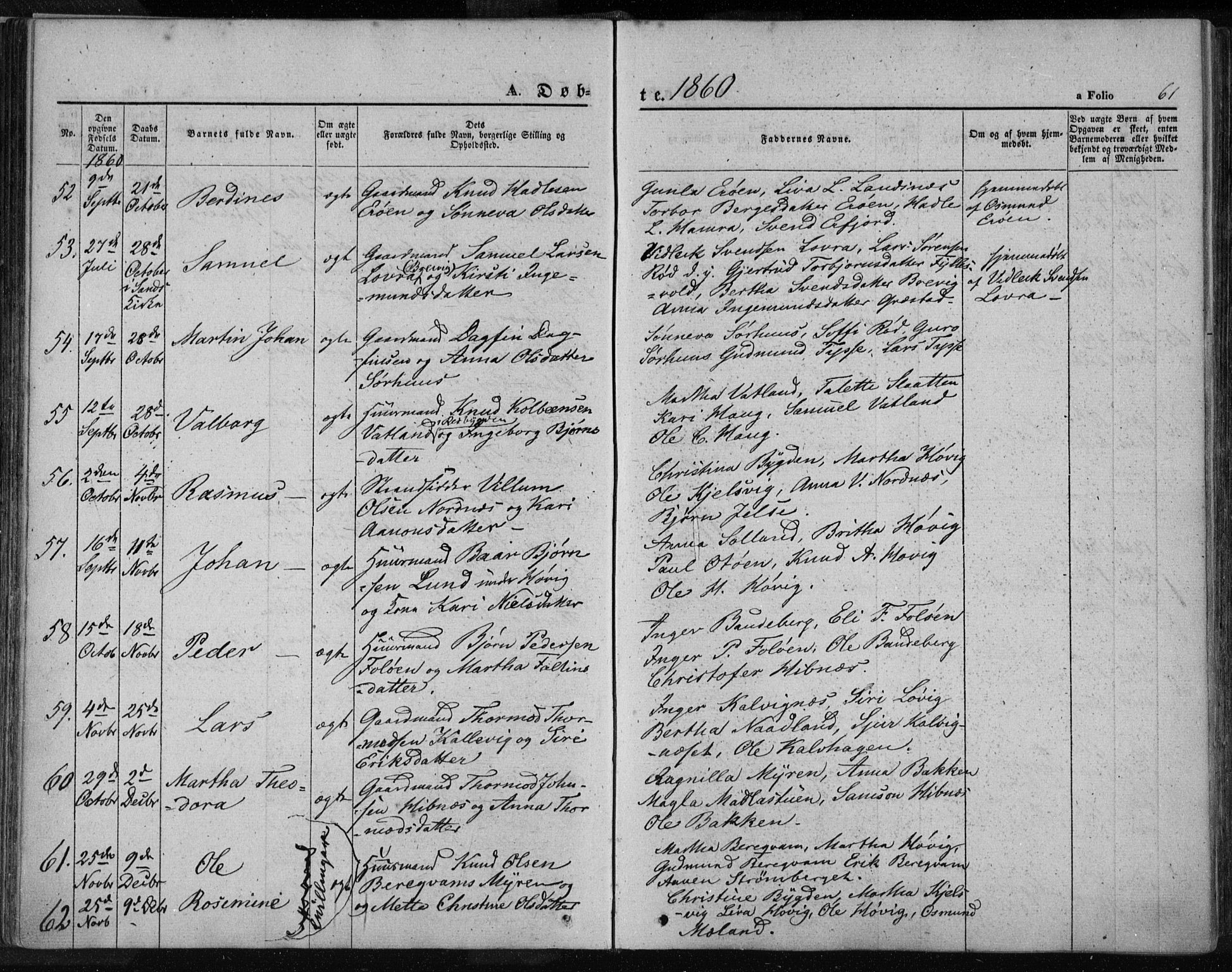 Jelsa sokneprestkontor, AV/SAST-A-101842/01/IV: Parish register (official) no. A 7, 1854-1866, p. 61