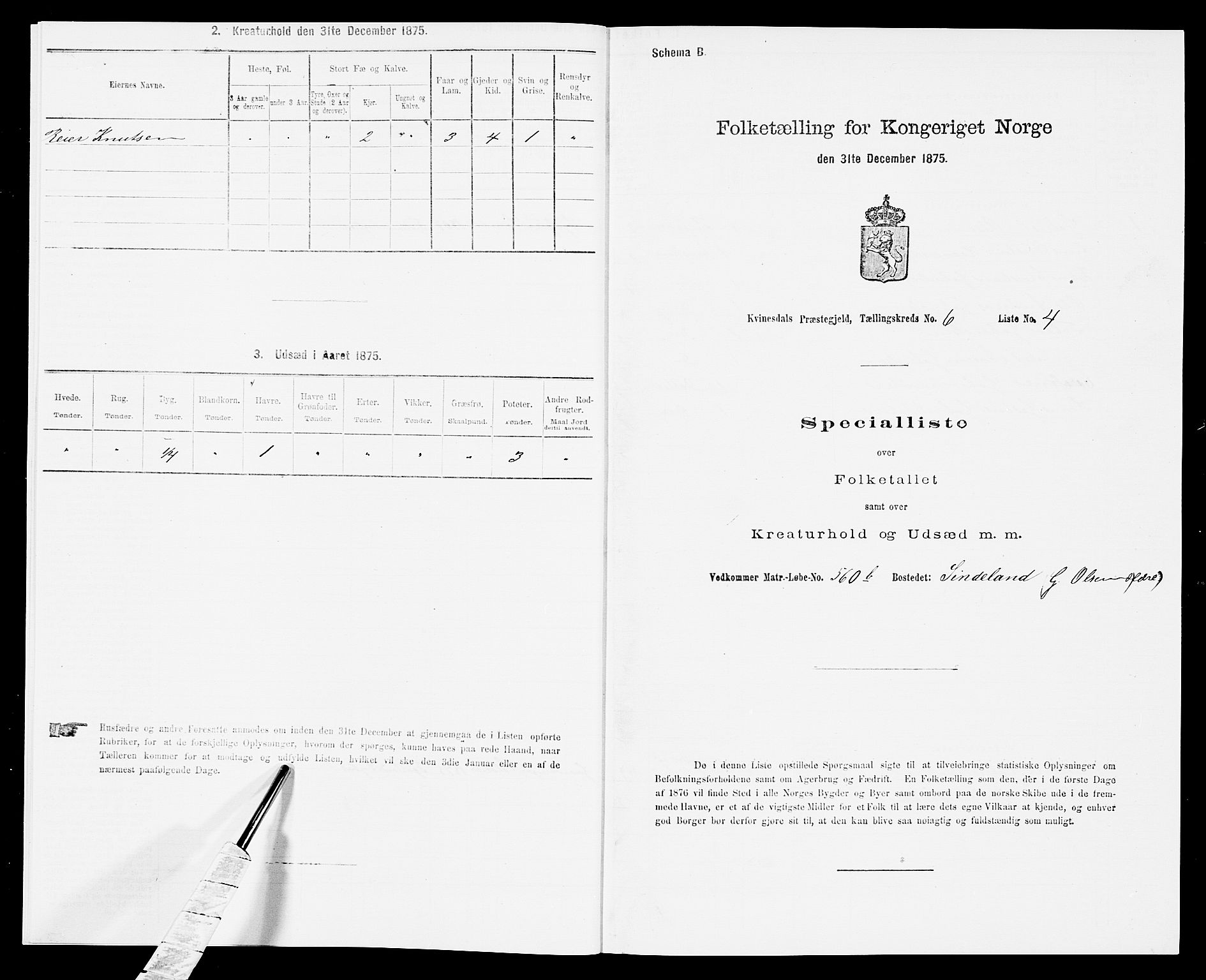 SAK, 1875 census for 1037P Kvinesdal, 1875, p. 919
