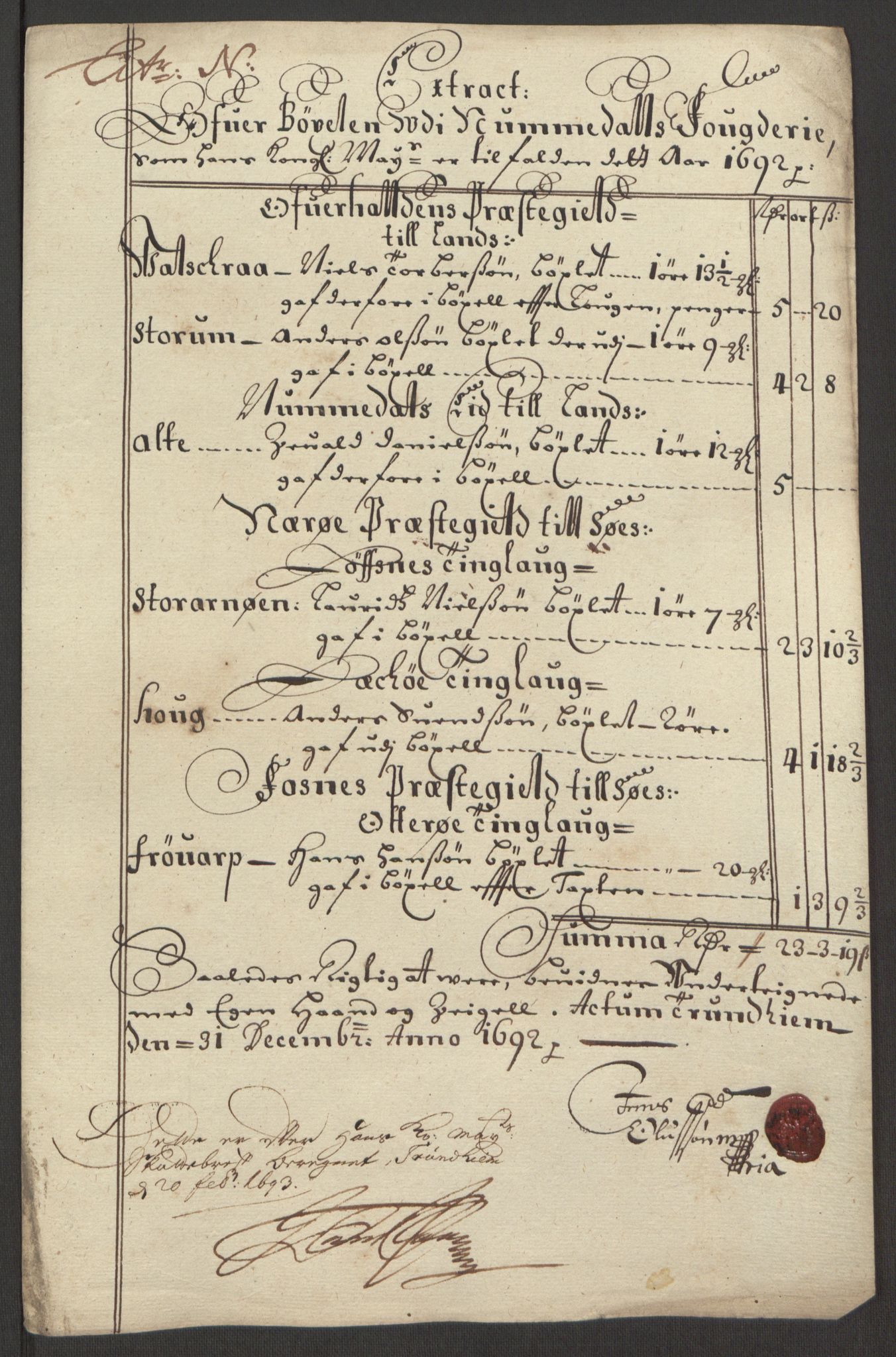 Rentekammeret inntil 1814, Reviderte regnskaper, Fogderegnskap, RA/EA-4092/R64/L4424: Fogderegnskap Namdal, 1692-1695, p. 93