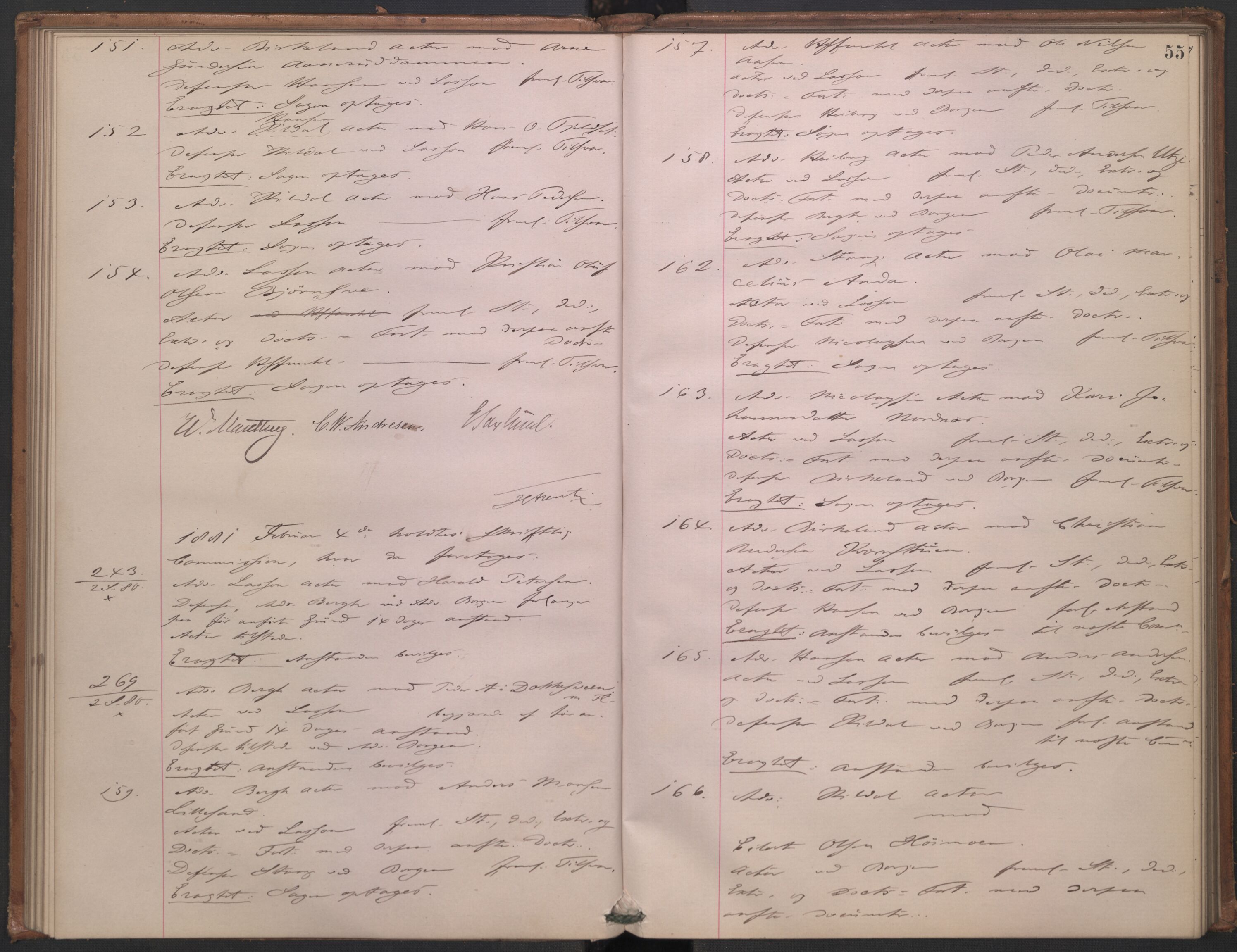 Høyesterett, AV/RA-S-1002/E/Ef/L0014: Protokoll over saker som gikk til skriftlig behandling, 1879-1884, p. 54b-55a