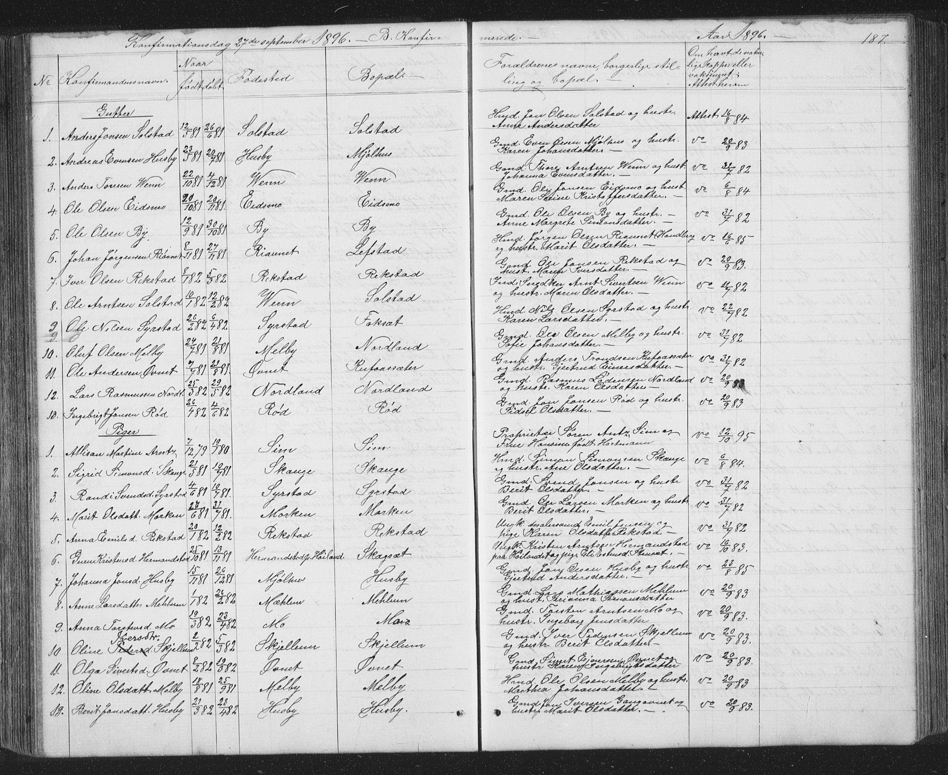 Ministerialprotokoller, klokkerbøker og fødselsregistre - Sør-Trøndelag, SAT/A-1456/667/L0798: Parish register (copy) no. 667C03, 1867-1929, p. 187