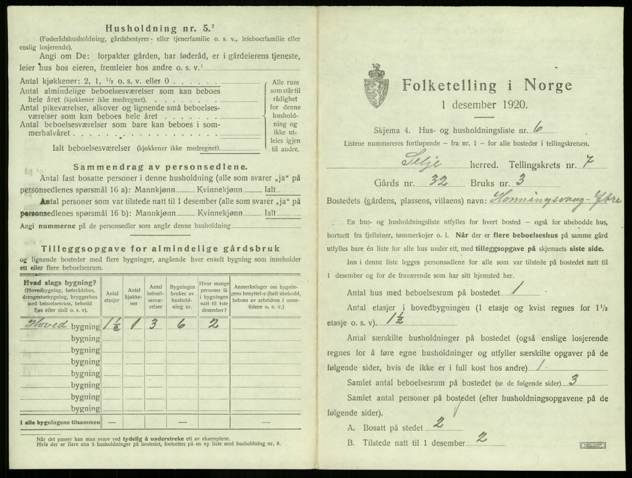 SAB, 1920 census for Selje, 1920, p. 459