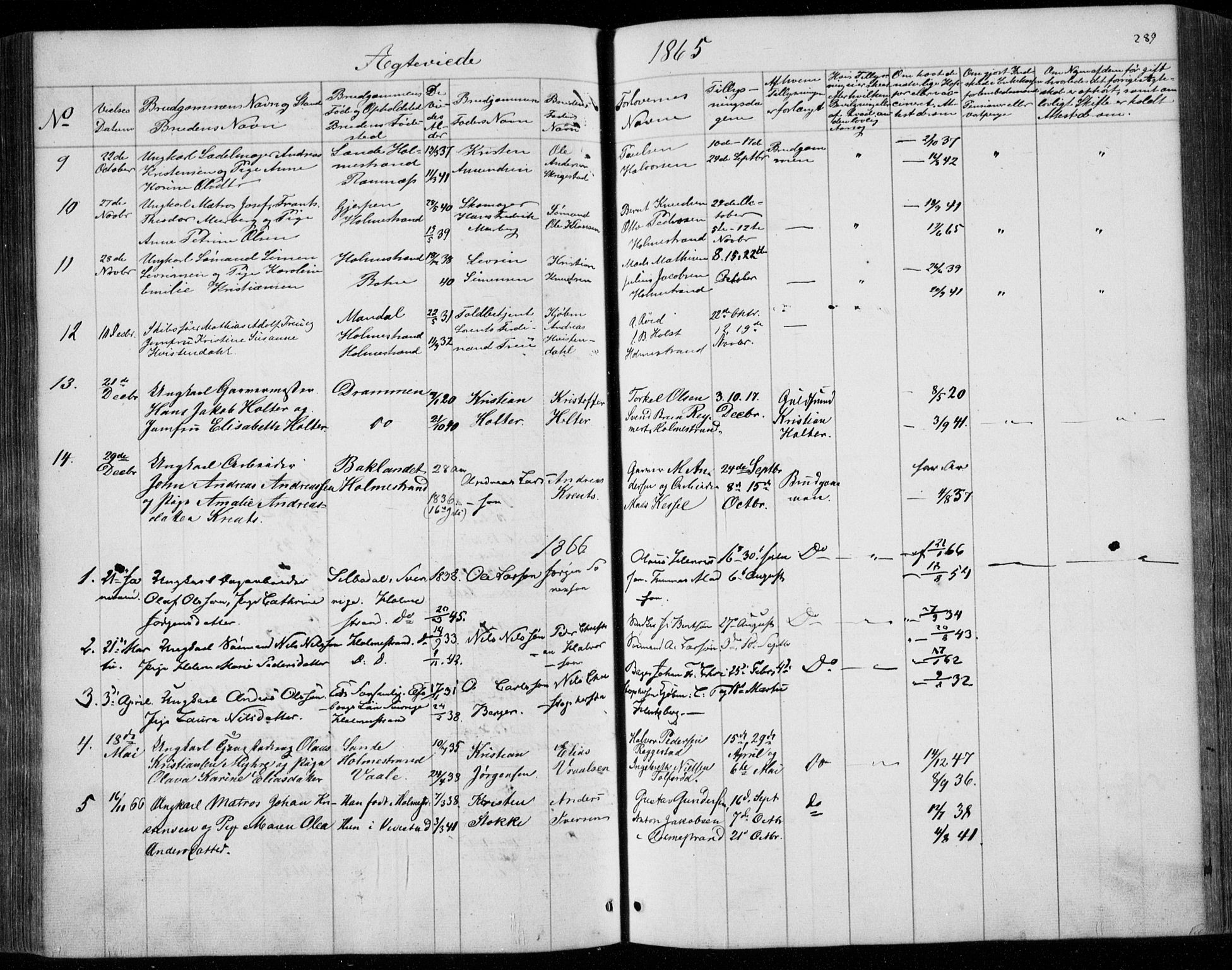 Holmestrand kirkebøker, AV/SAKO-A-346/F/Fa/L0002: Parish register (official) no. 2, 1840-1866, p. 289