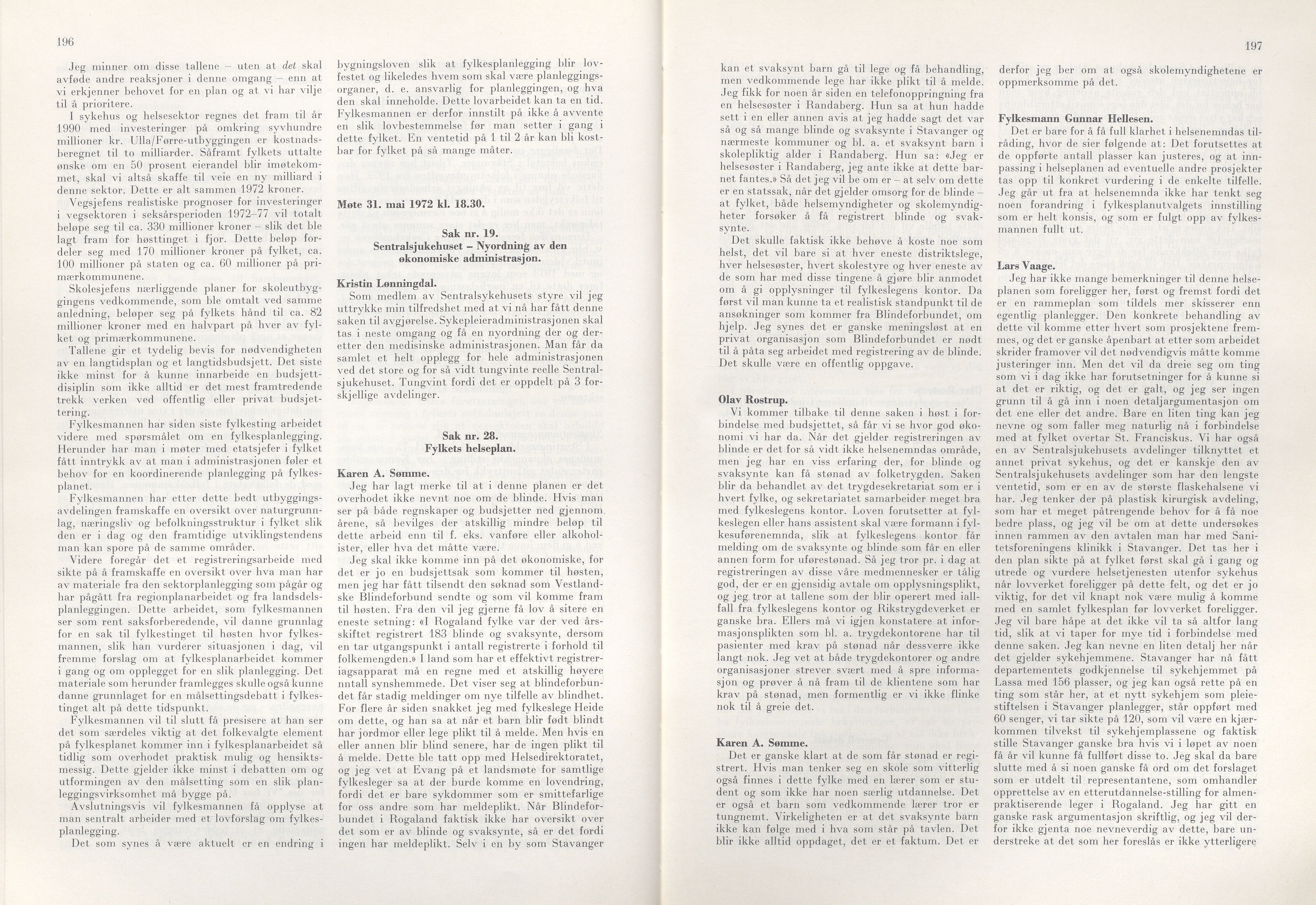 Rogaland fylkeskommune - Fylkesrådmannen , IKAR/A-900/A/Aa/Aaa/L0092: Møtebok , 1972, p. 196-197