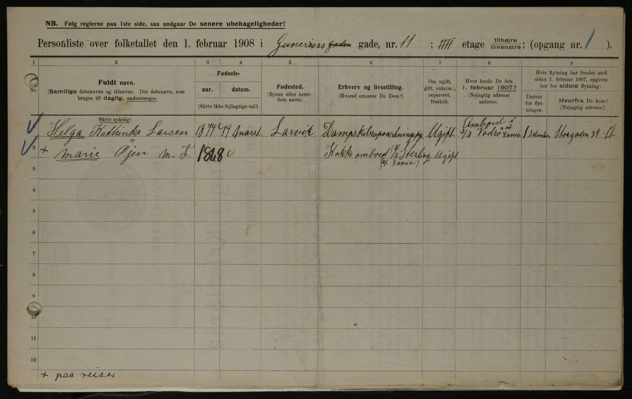 OBA, Municipal Census 1908 for Kristiania, 1908, p. 5167