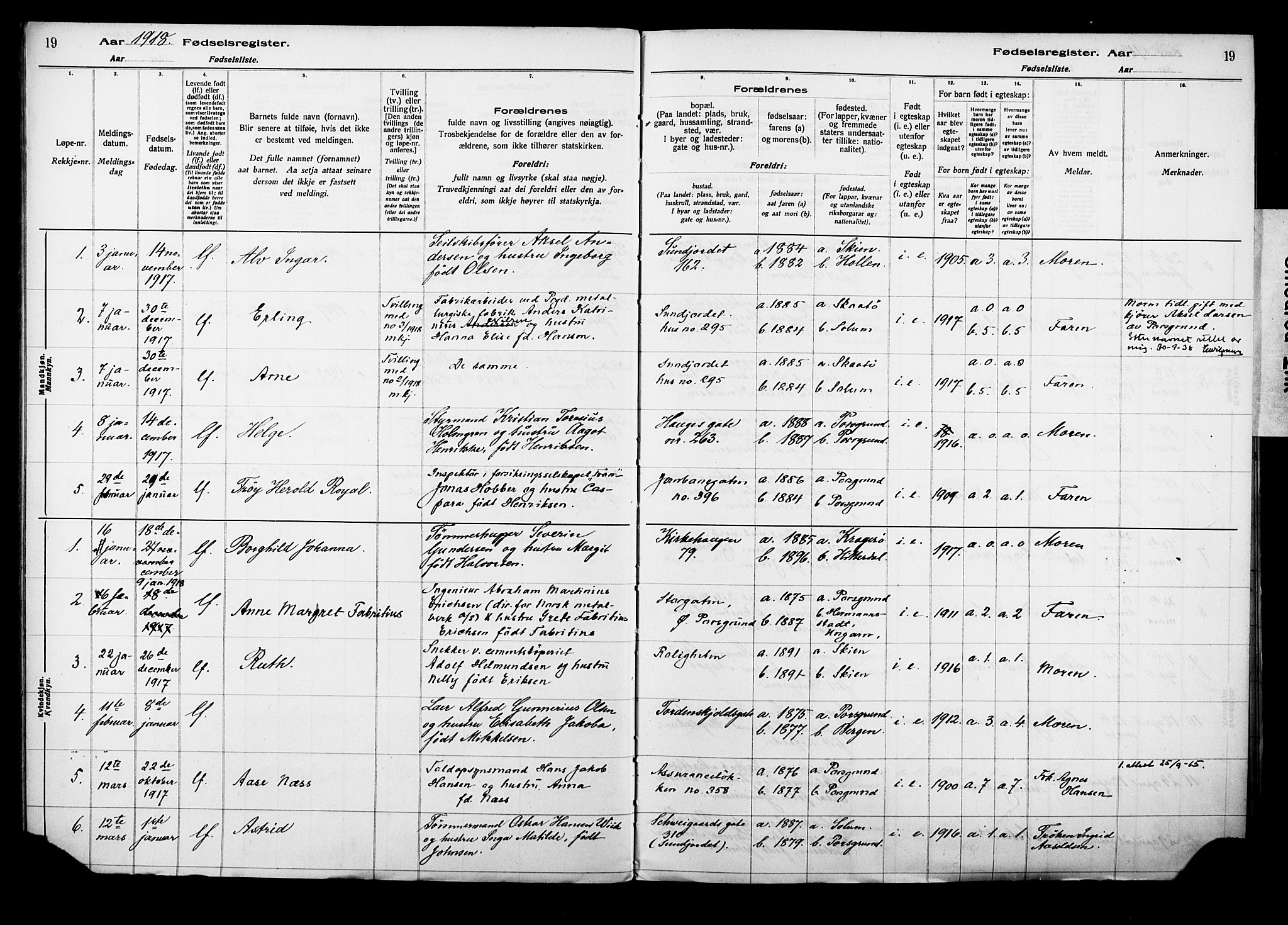 Porsgrunn kirkebøker , AV/SAKO-A-104/J/Ja/L0001: Birth register no. 1, 1916-1929, p. 19