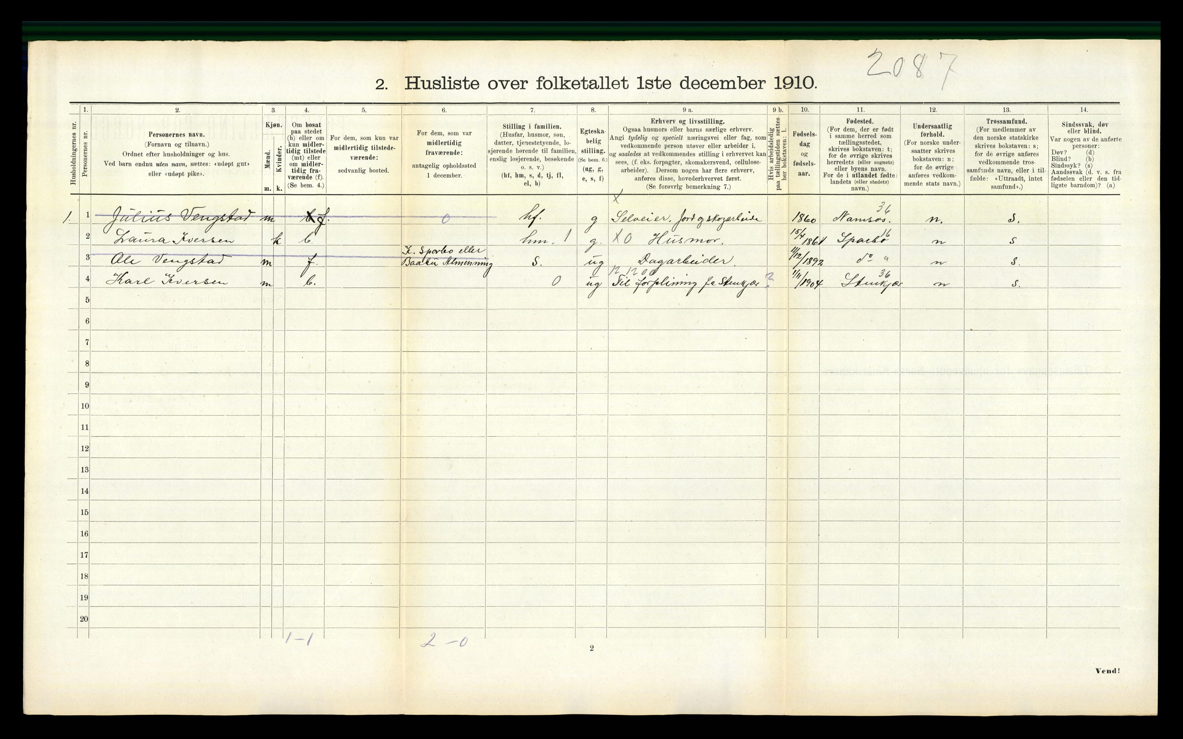 RA, 1910 census for Ogndal, 1910, p. 157