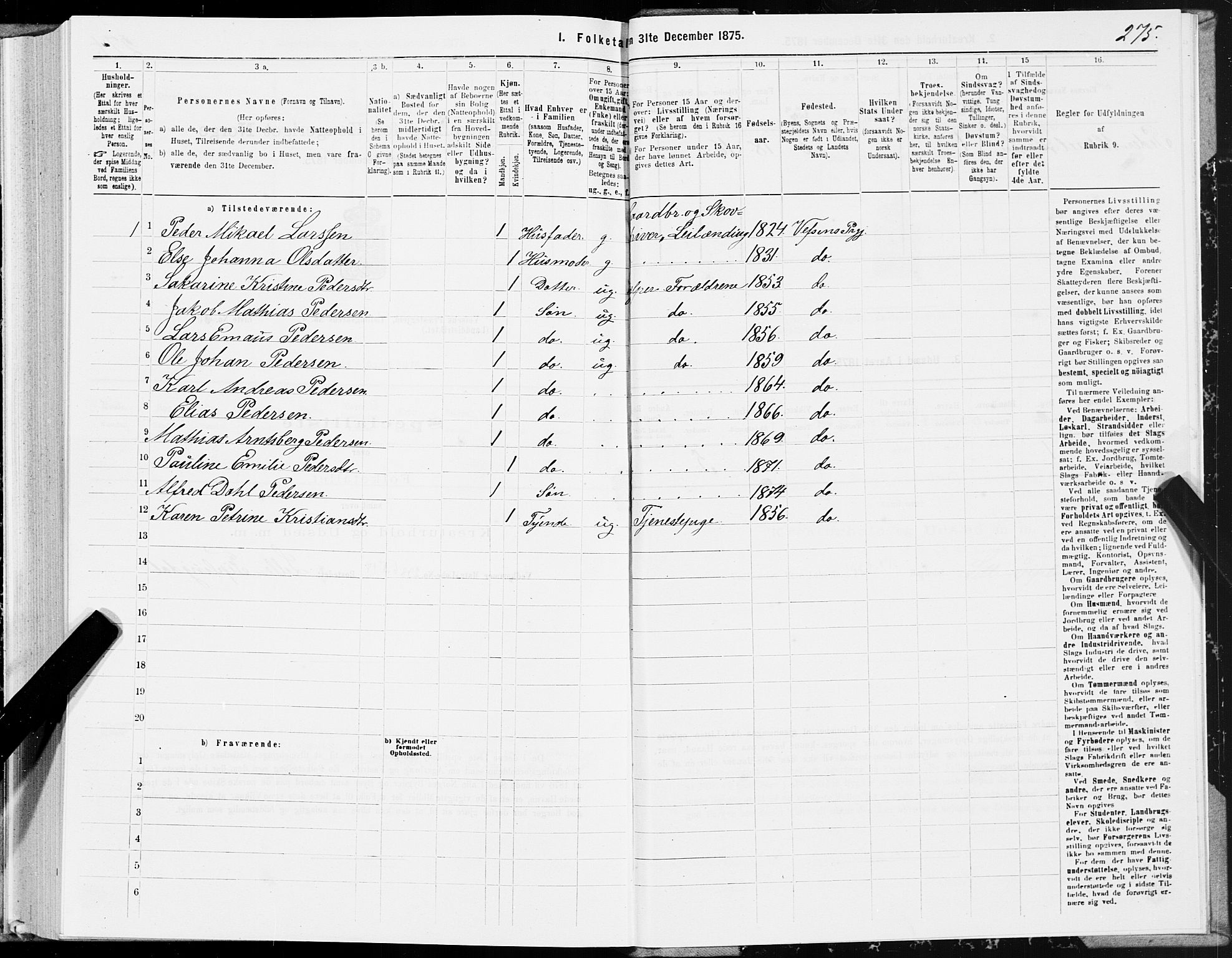 SAT, 1875 census for 1824L Vefsn/Vefsn, 1875, p. 1275