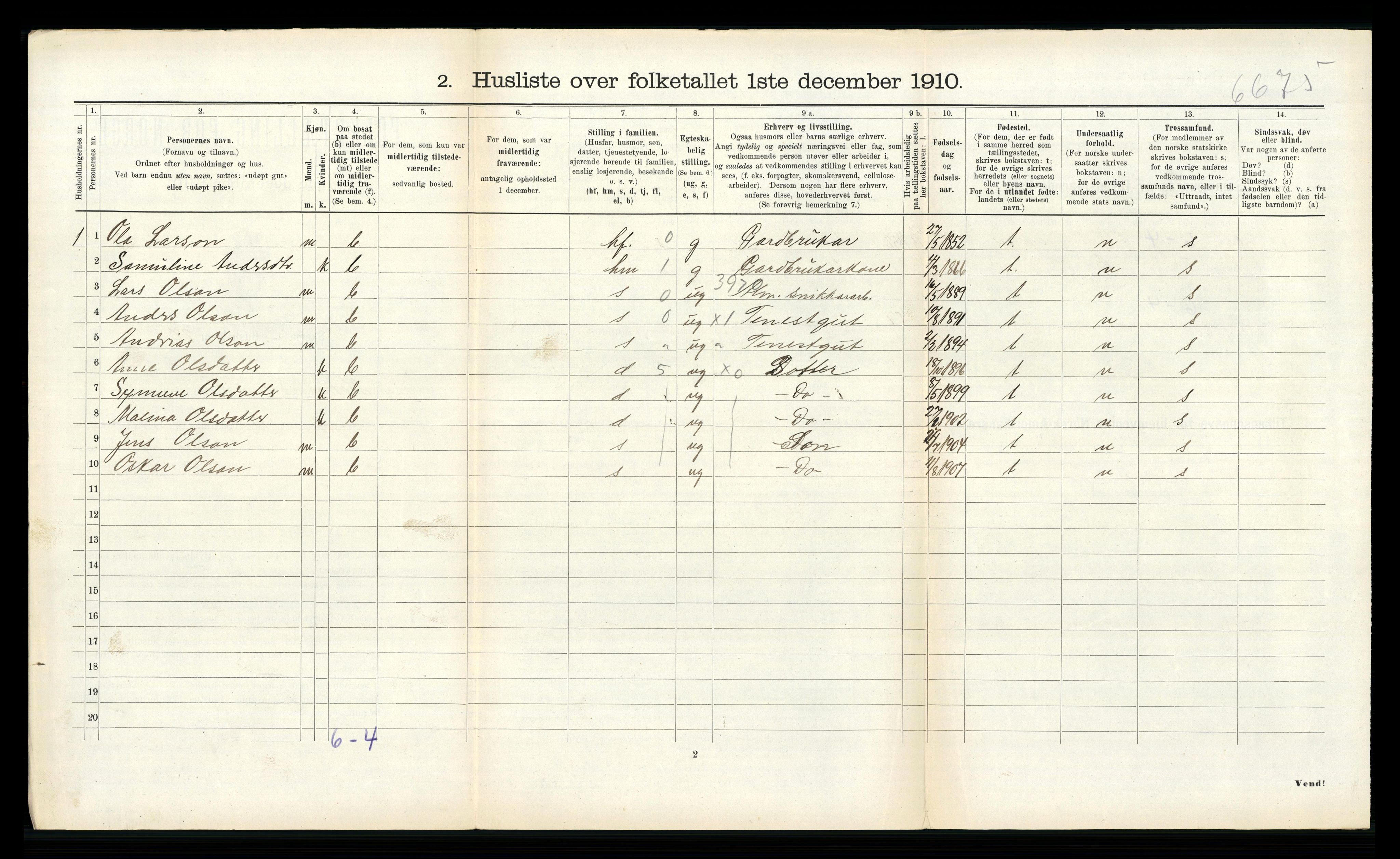 RA, 1910 census for Hornindal, 1910, p. 267