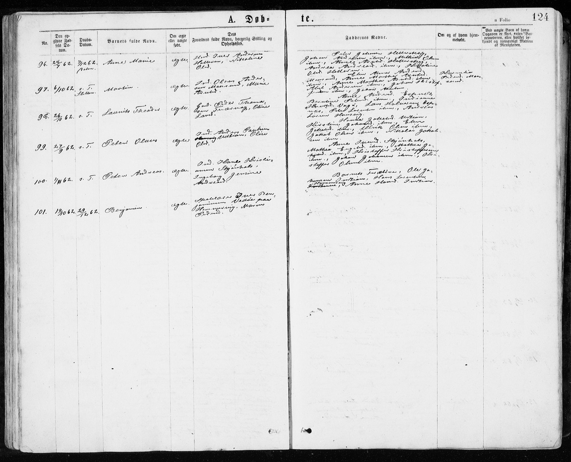 Ministerialprotokoller, klokkerbøker og fødselsregistre - Sør-Trøndelag, SAT/A-1456/640/L0576: Parish register (official) no. 640A01, 1846-1876, p. 124