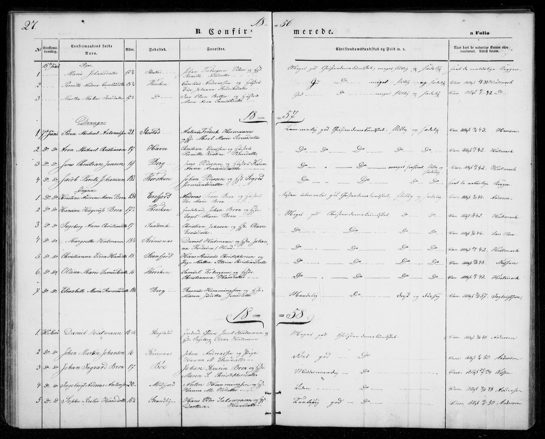 Berg sokneprestkontor, SATØ/S-1318/G/Ga/Gab/L0002klokker: Parish register (copy) no. 2, 1851-1874, p. 27
