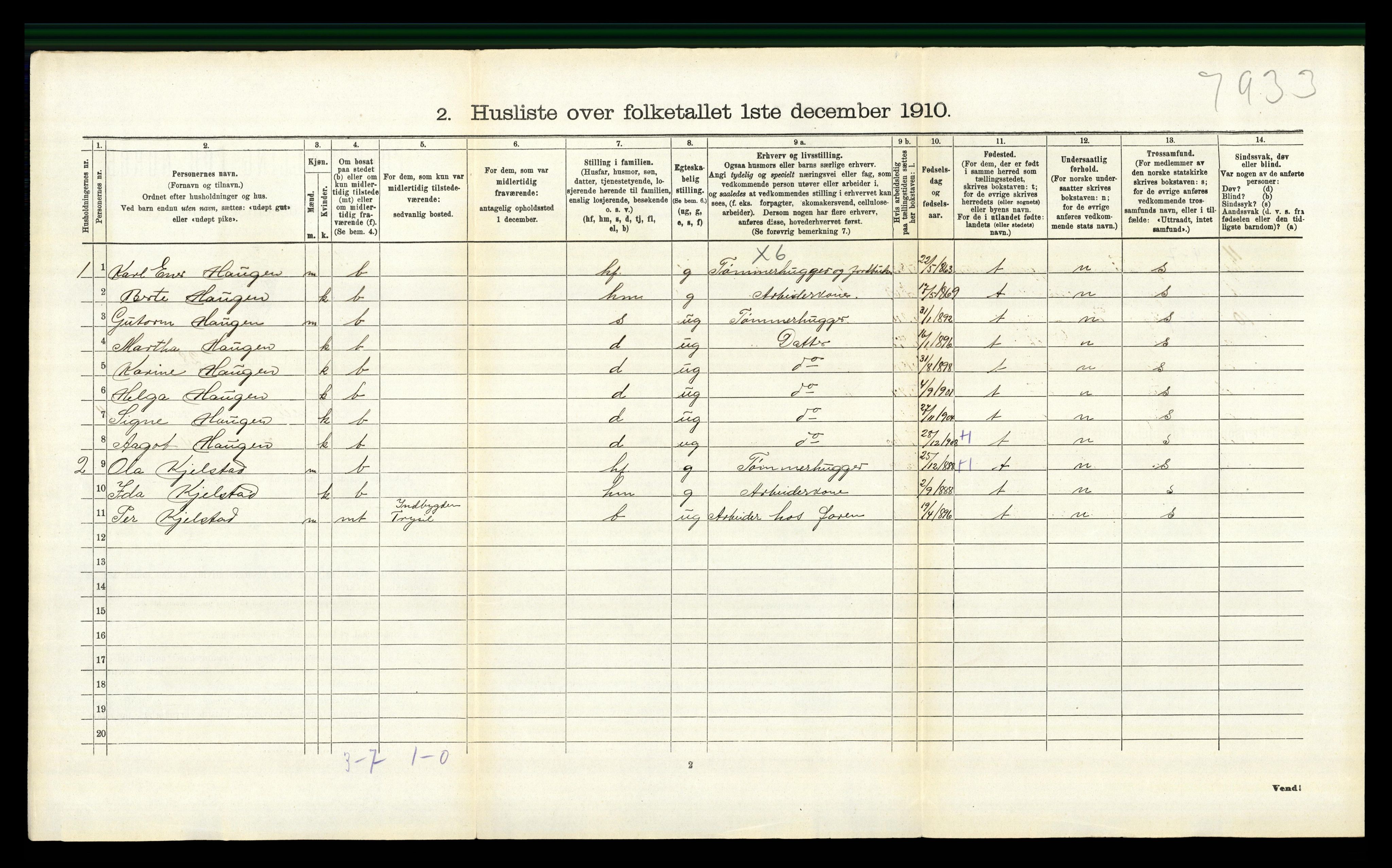 RA, 1910 census for Trysil, 1910, p. 1366