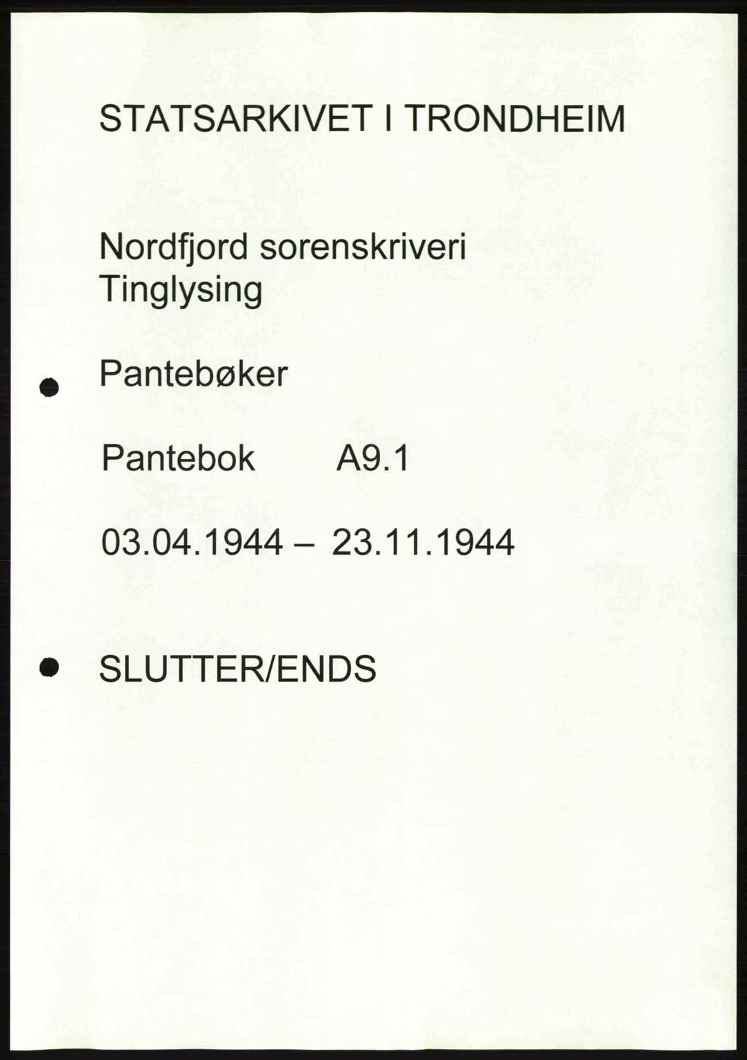 Nordfjord sorenskriveri, AV/SAB-A-2801/02/02b/02bj/L0009a: Mortgage book no. A9 I, 1944-1944