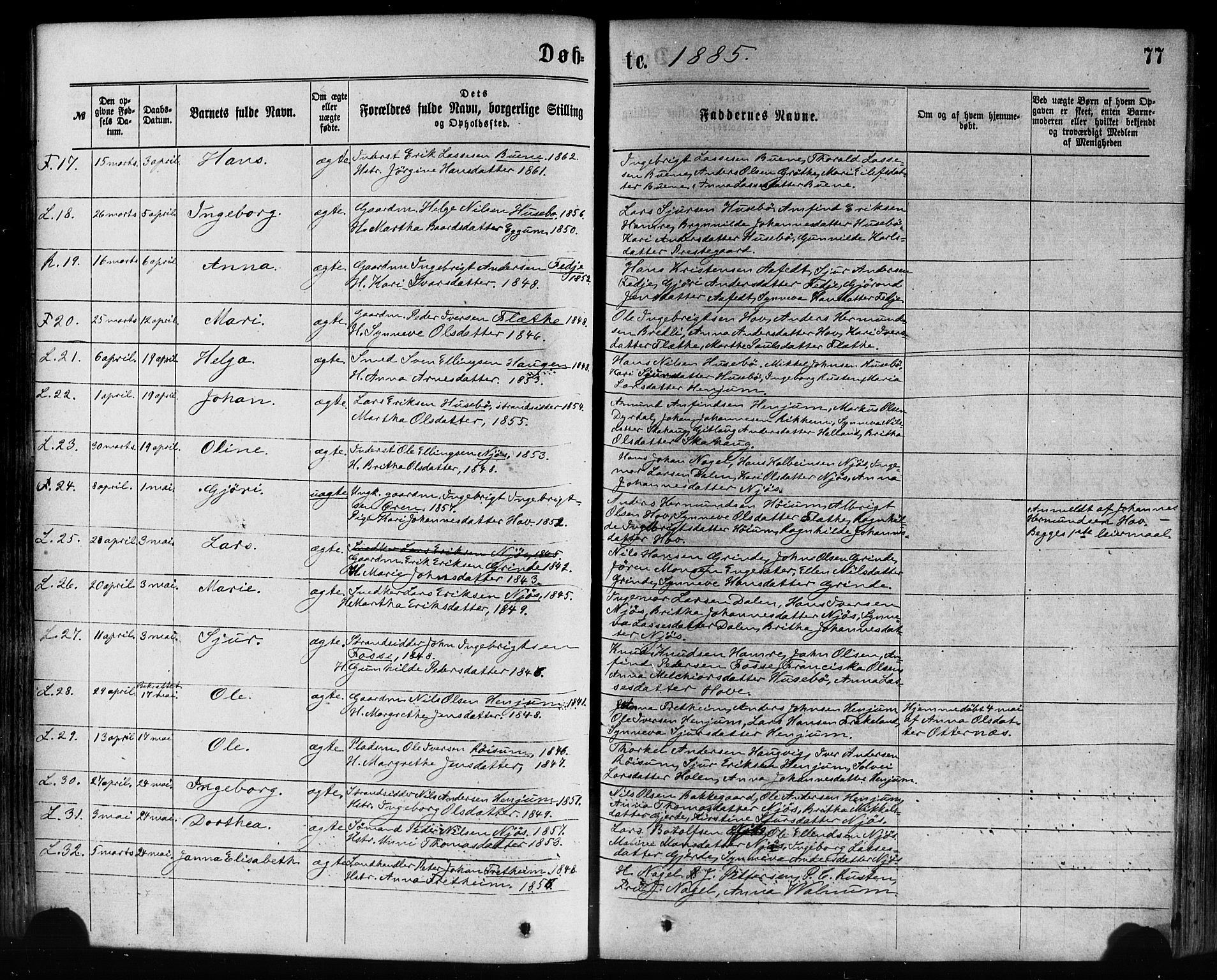 Leikanger sokneprestembete, SAB/A-81001: Parish register (official) no. A 9, 1869-1888, p. 77