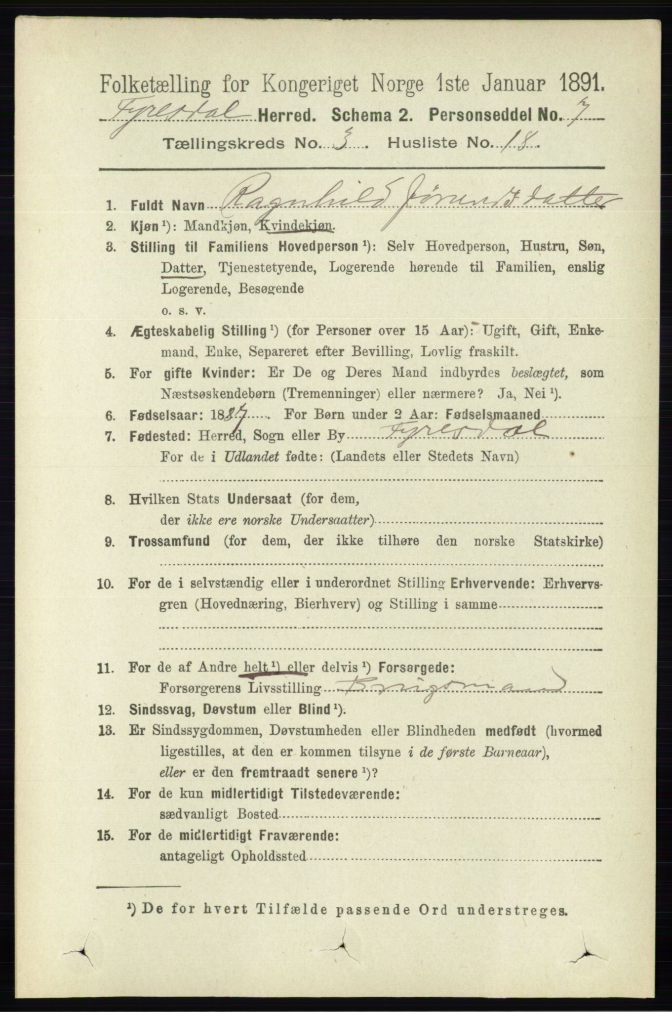 RA, 1891 census for 0831 Fyresdal, 1891, p. 574