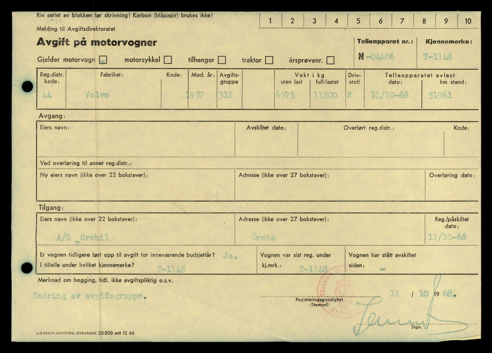 Møre og Romsdal vegkontor - Ålesund trafikkstasjon, SAT/A-4099/F/Fe/L0010: Registreringskort for kjøretøy T 1050 - T 1169, 1927-1998, p. 2793