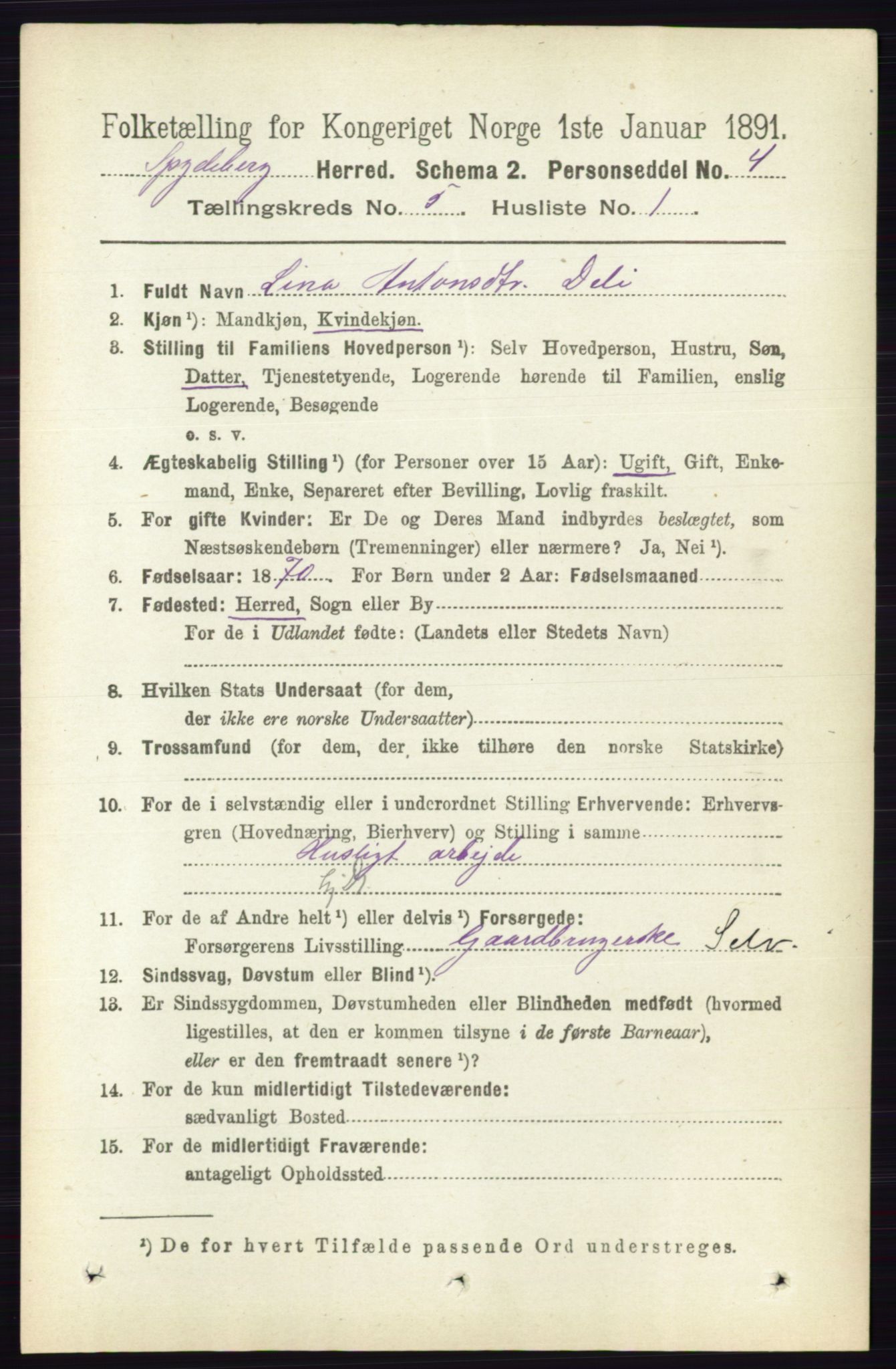 RA, 1891 census for 0123 Spydeberg, 1891, p. 2354