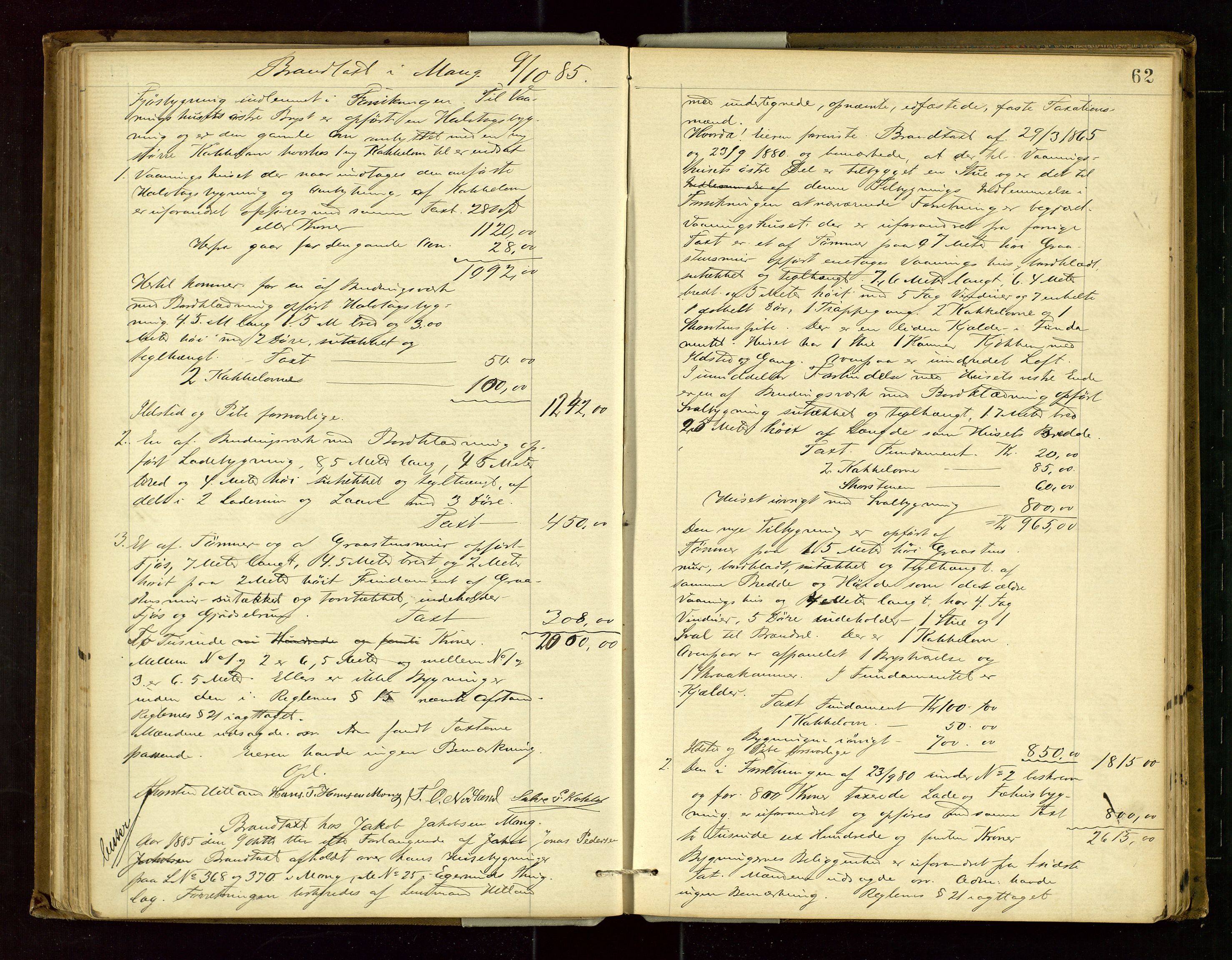 Eigersund lensmannskontor, AV/SAST-A-100171/Goa/L0003: "Brandtaxations-protokol", 1876-1893, p. 61b-62a