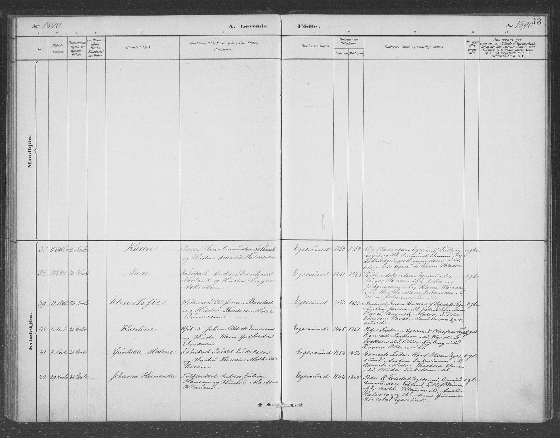 Eigersund sokneprestkontor, AV/SAST-A-101807/S09/L0008: Parish register (copy) no. B 8, 1882-1892, p. 73