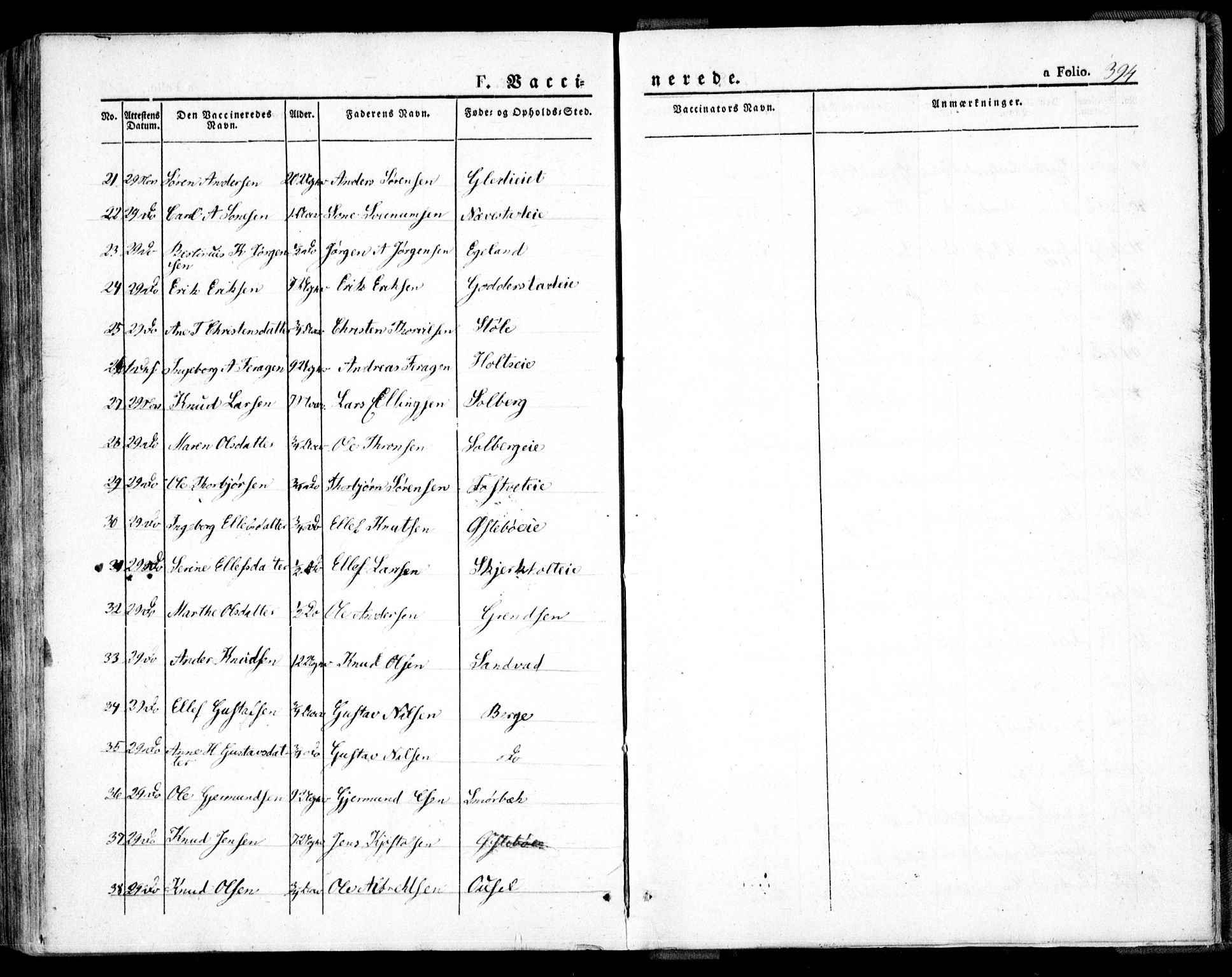 Holt sokneprestkontor, AV/SAK-1111-0021/F/Fa/L0007: Parish register (official) no. A 7, 1836-1848, p. 394