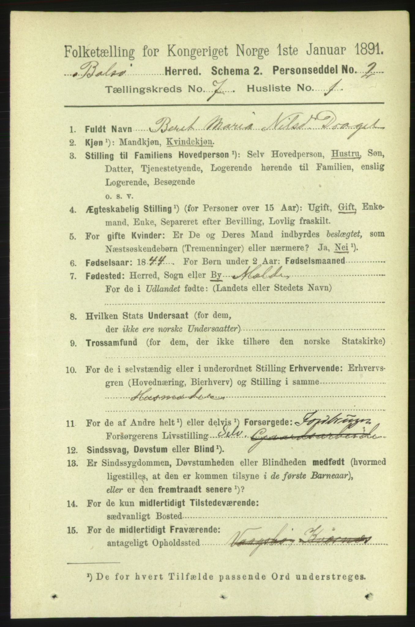 RA, 1891 census for 1544 Bolsøy, 1891, p. 4192