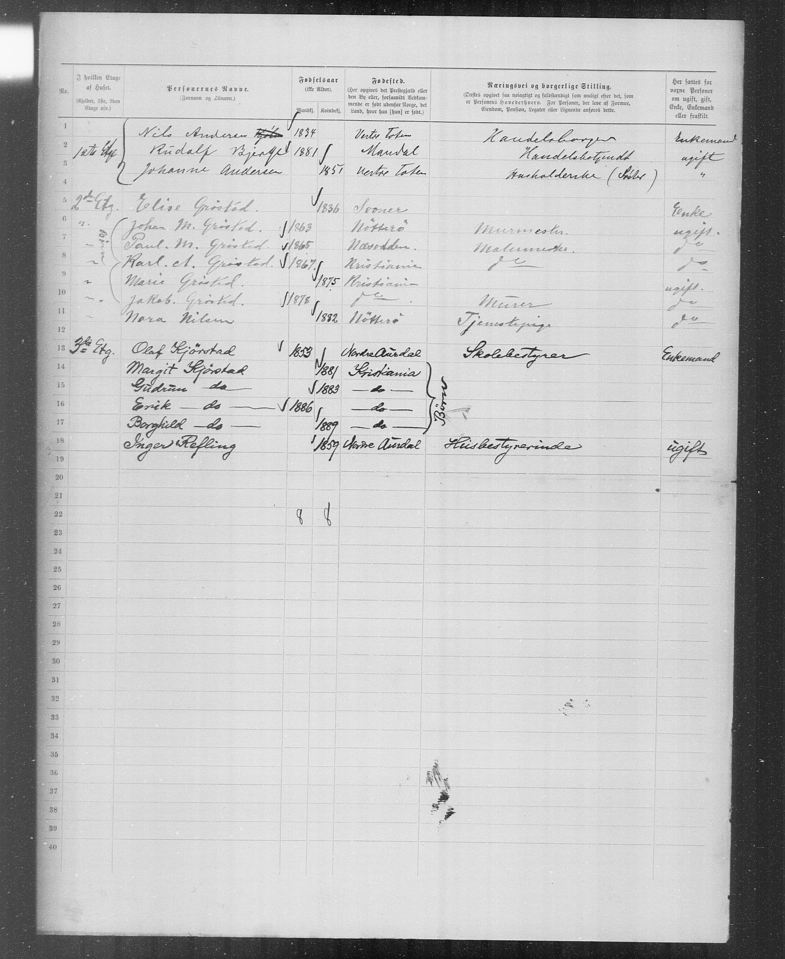 OBA, Municipal Census 1899 for Kristiania, 1899, p. 5725