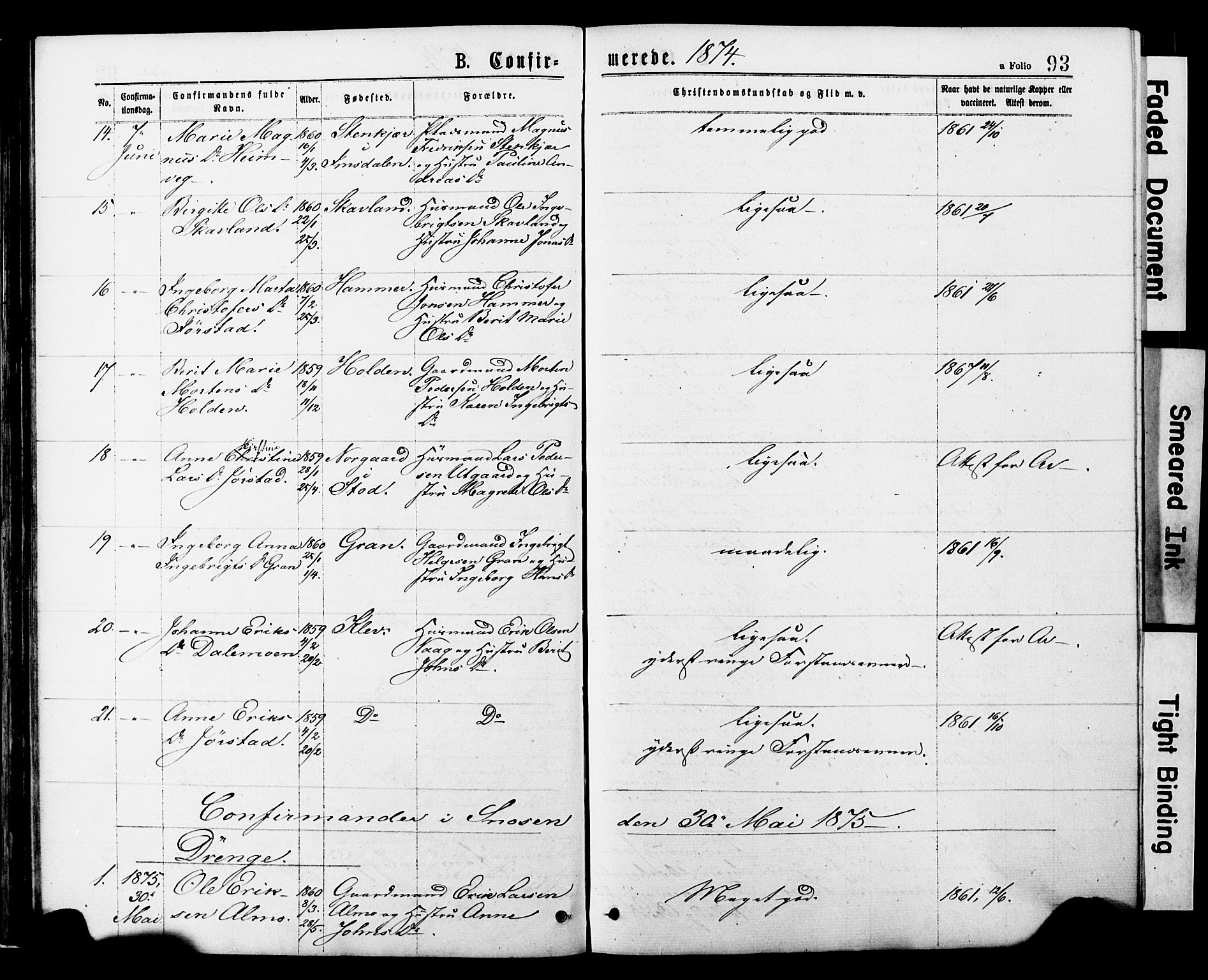 Ministerialprotokoller, klokkerbøker og fødselsregistre - Nord-Trøndelag, SAT/A-1458/749/L0473: Parish register (official) no. 749A07, 1873-1887, p. 93
